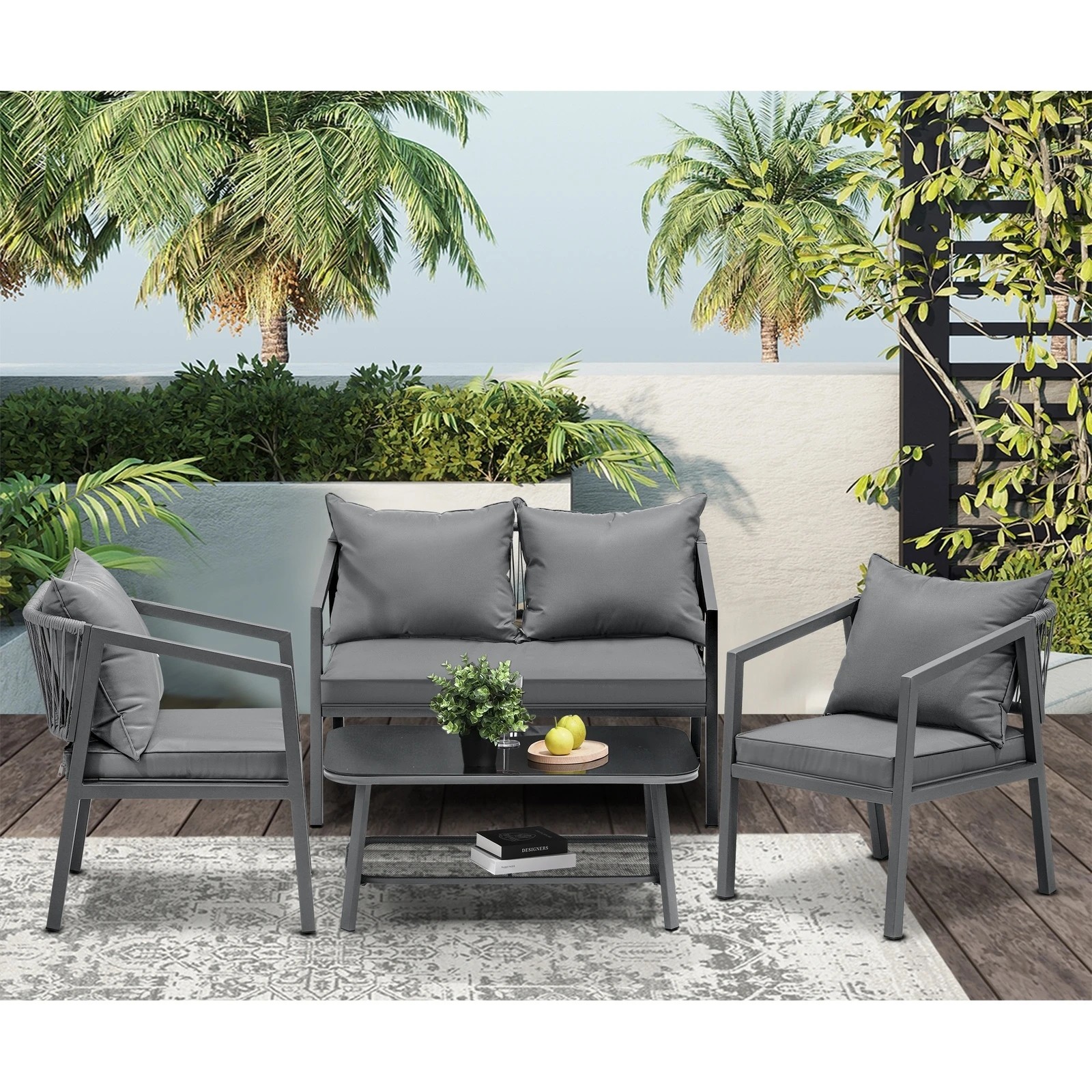 3 Livsip 4pcs Garden Outdoor Furniture Setting Lounge Patio Sofa Table Chairs Set
 - Grey, 3 of 10