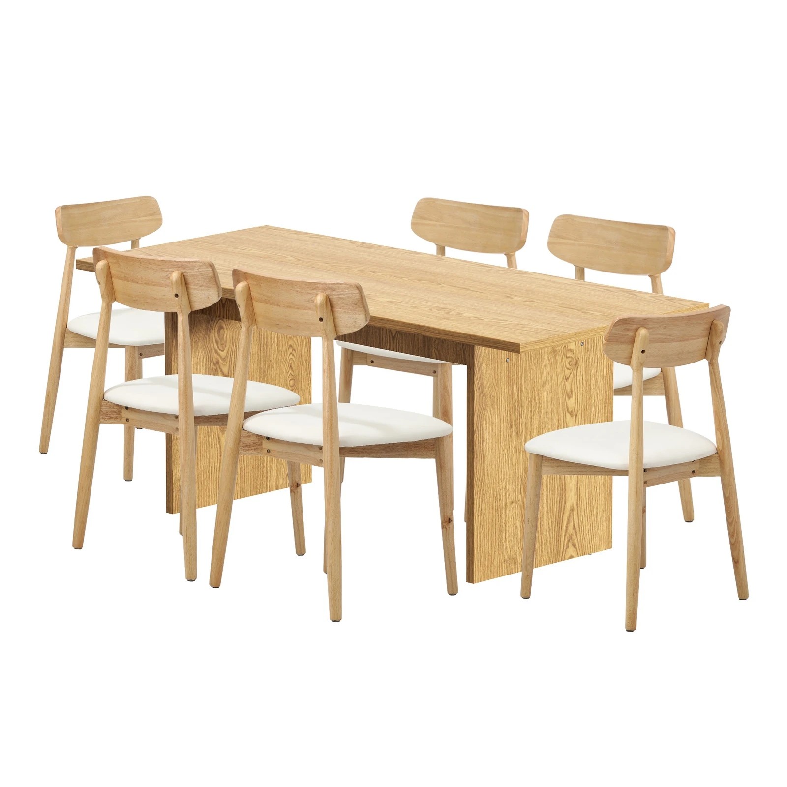 7 Oikiture 6-Seater Dining Table and Chairs Wooden Furniture Set - Natural, 7 of 9