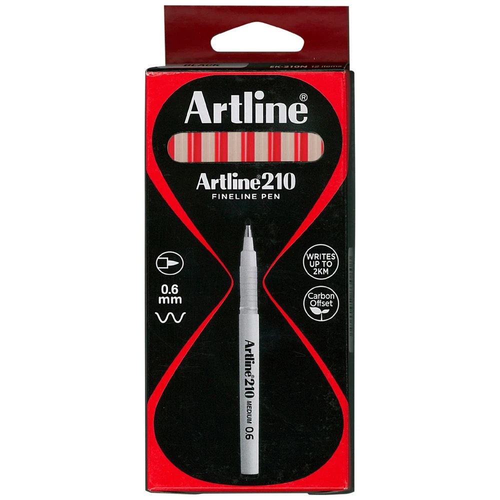 1 Artline 210 Fineliners 0.6mm Red 12 Pack, 1 of 2