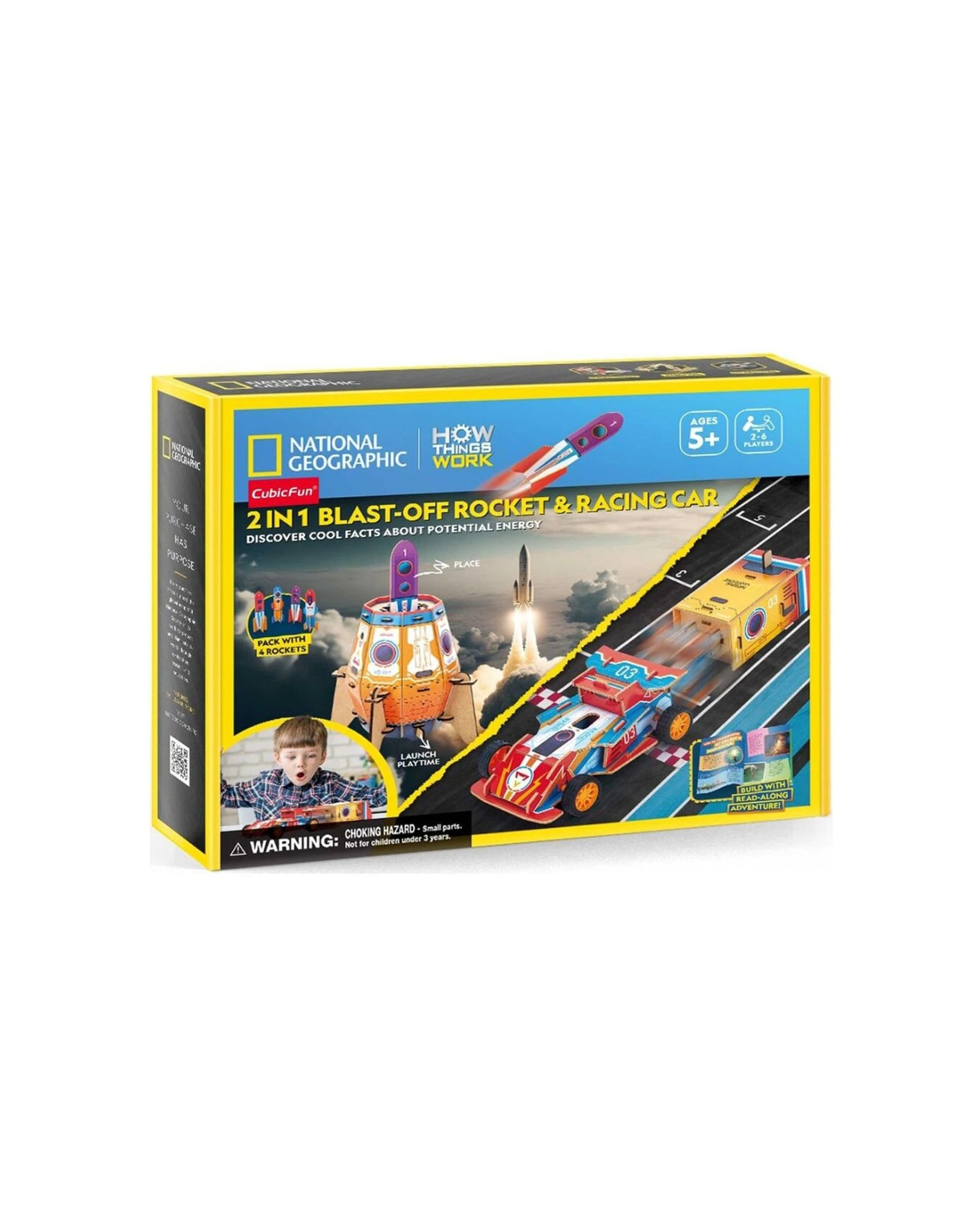 1 National Geographic 2 in 1 Blast-Off Rocket and Racing Car 3D Puzzle Kids Toy Set - Multi, 1 of 2