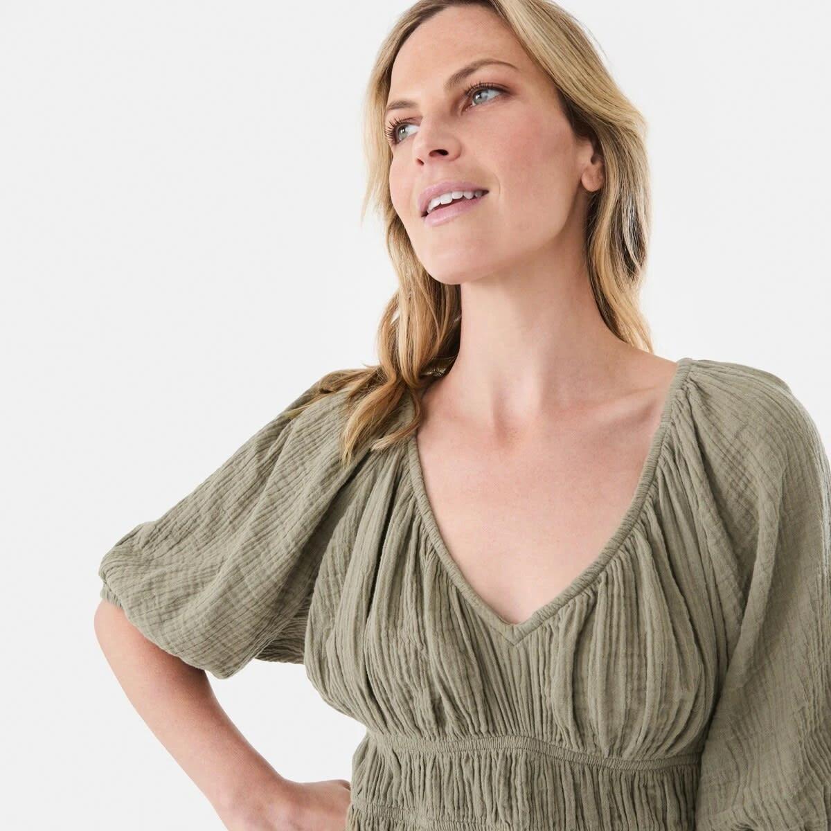 4 Short Sleeve Ruched Peplum Top Pave Grey, 4 of 6