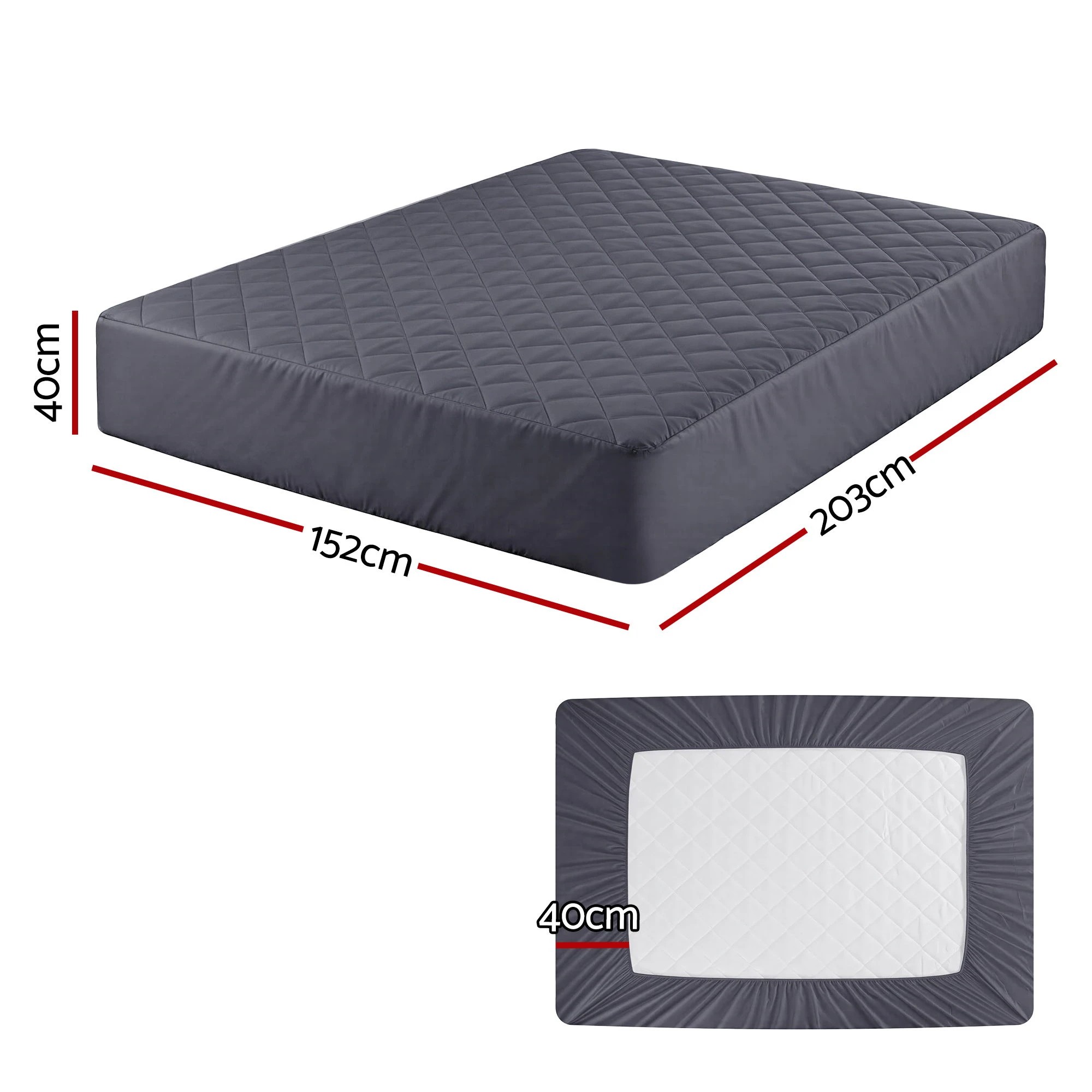 2 Giselle Water-Resistant Mattress Protector Microfiber 360° Fit - Queen Bed - Grey, 2 of 3