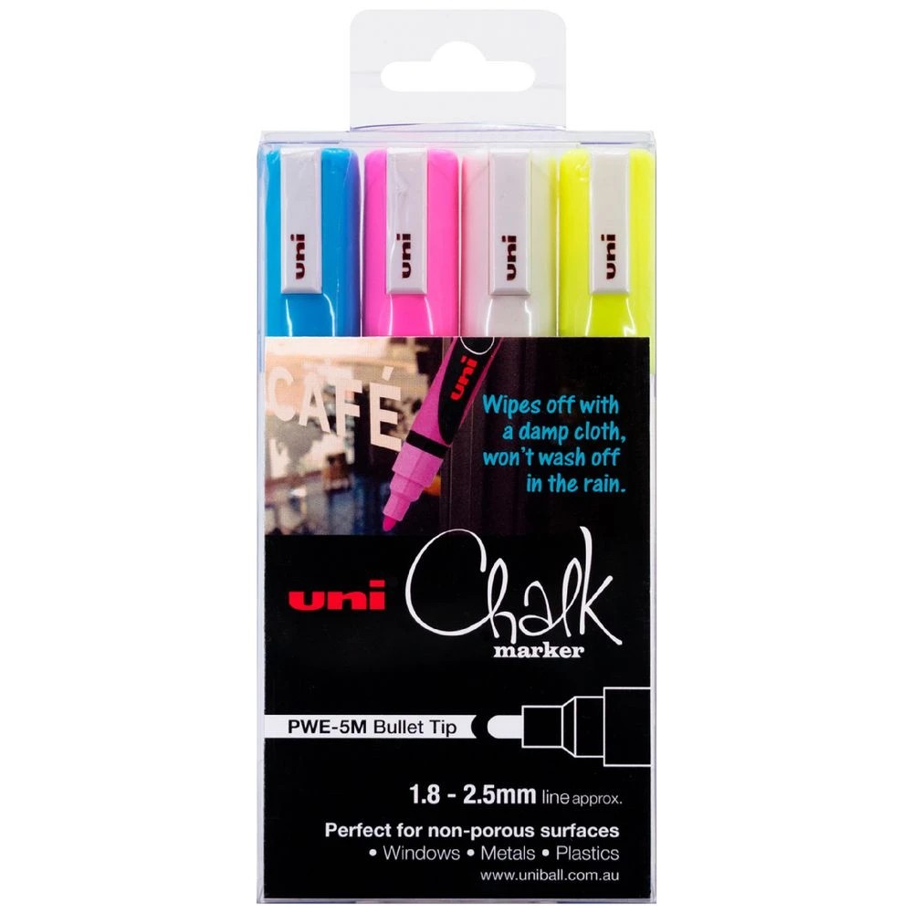 1 Uni Liquid Chalk Marker Bullet Assorted 4 Pack, 1 of 2