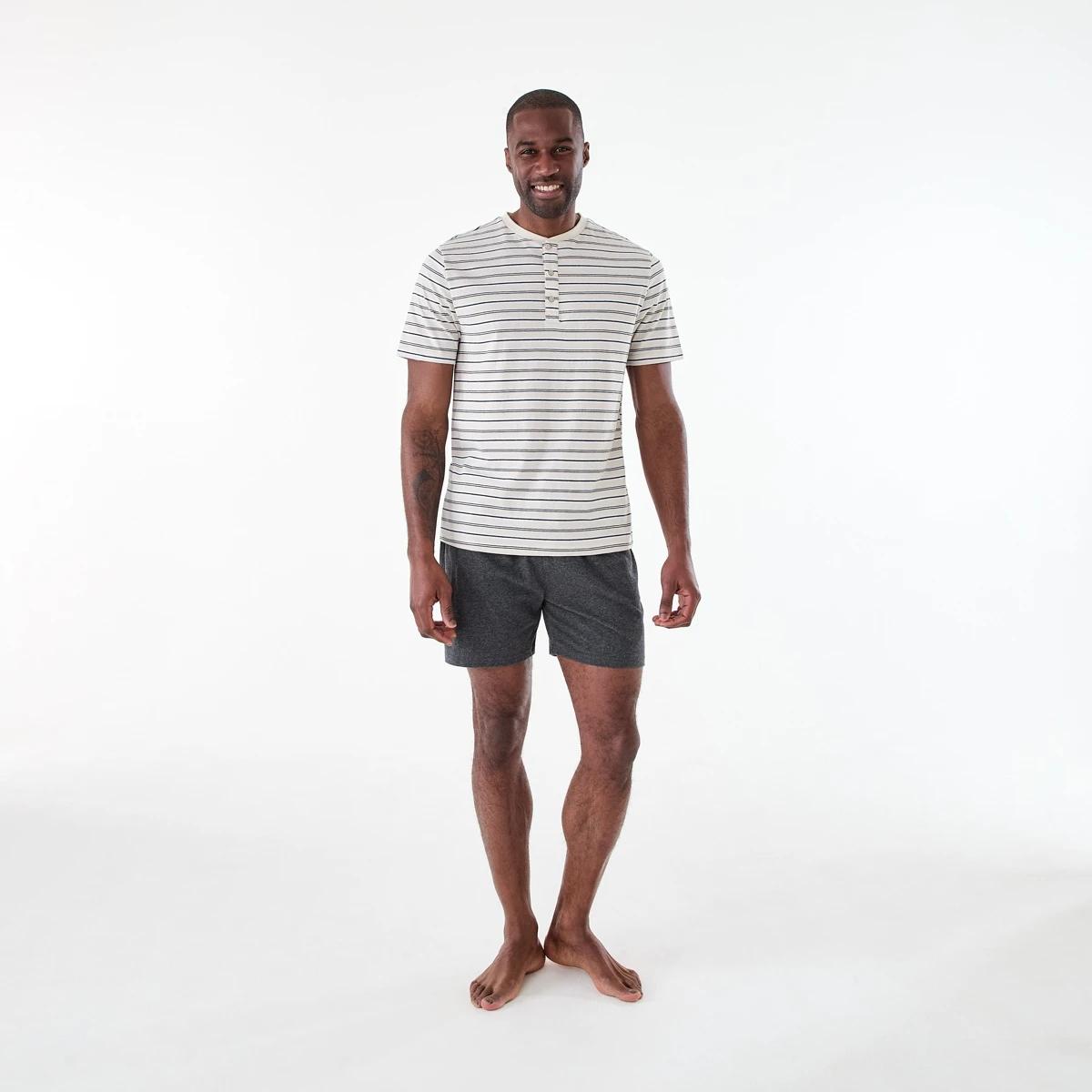 7 Short Sleeve Henley Knit Pyjama Set DUNE STRIPE, 7 of 7