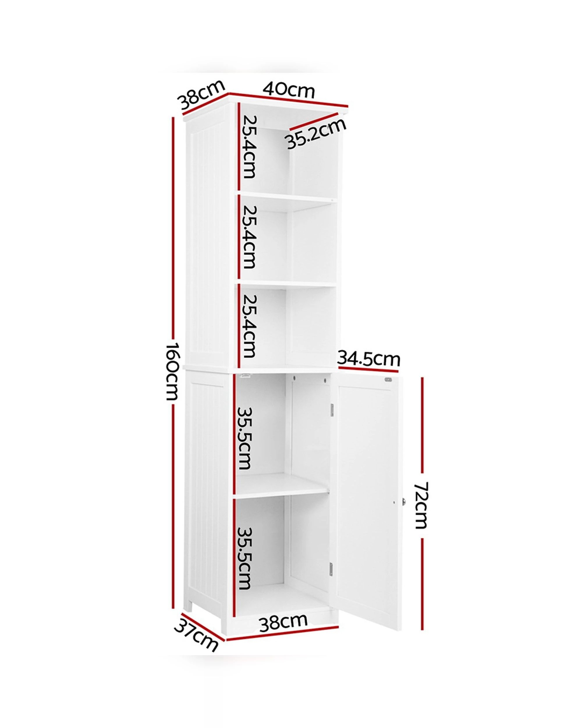 2 Artiss Bathroom Storage Cabinet 160cm Tall Slim Organizer Adjustable Shelves Durable Space Saving Linen Tower - white, 2 of 10