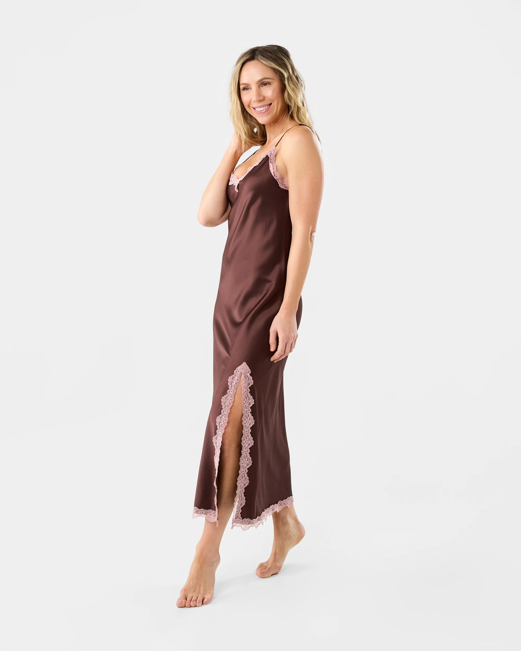 2 Satin Lace Midi Chemise Choc Chip, 2 of 6