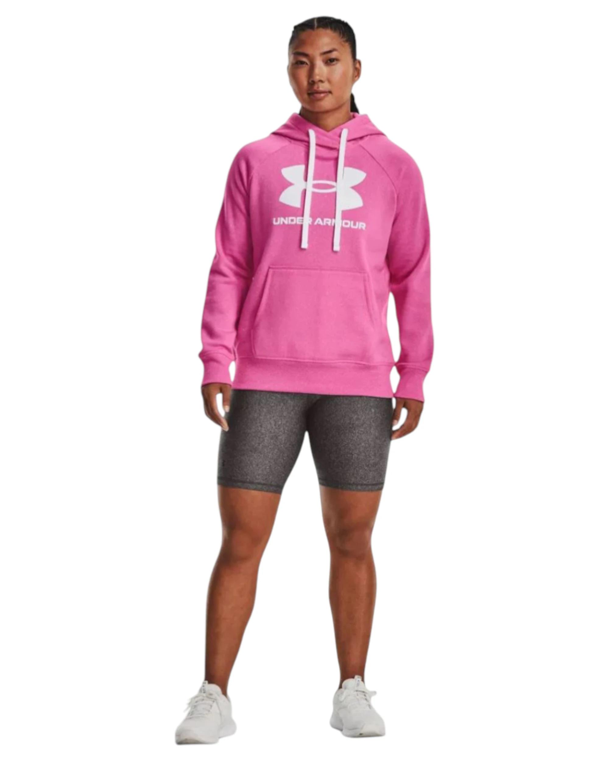 2 Under Armour Womens Rival Fleece Logo Pink Edge Hoodie PINK, 2 of 4