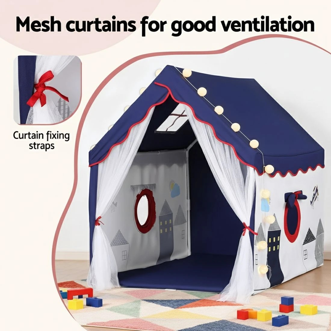5 Keezi Kids Play Tent Playhouse Castle with Floor Mat String Ball Light 134X103CM - Multi, 5 of 6
