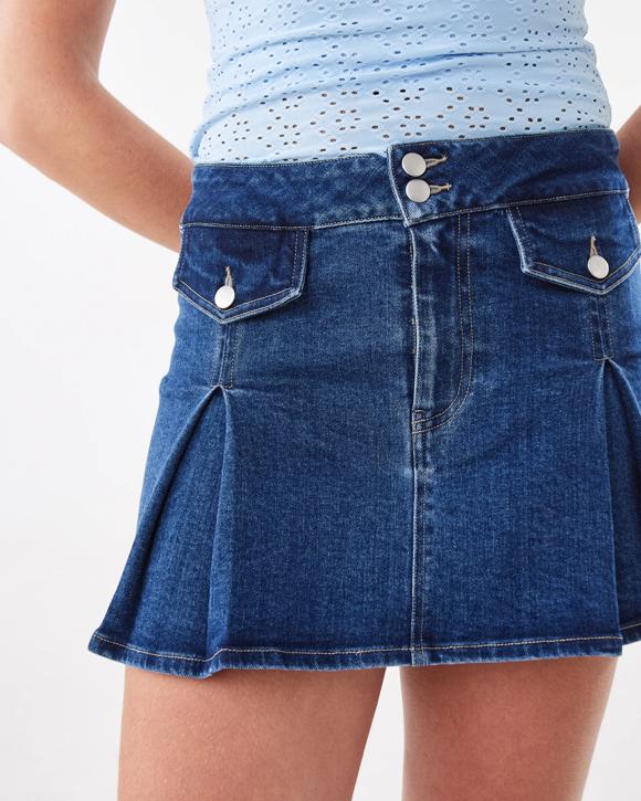 Denim Pleated Mini Skirt