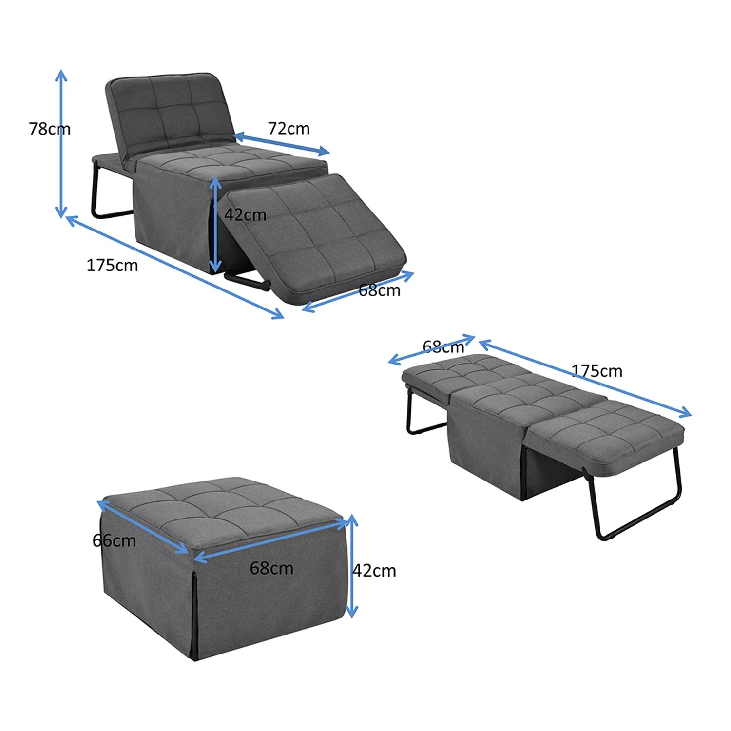 6 Foret 1-seater Sofa Bed Lounge Ottoman Adjustable Couch Recliner Light Grey, 6 of 8