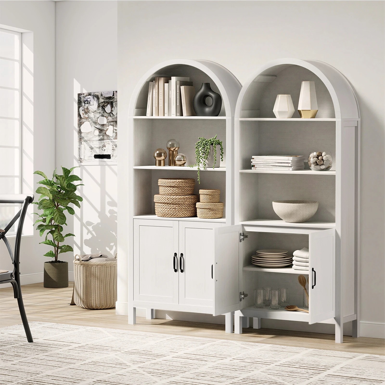 3 Oikiture Arched Bookshelf Display Shelf Bookcase Bookshelves Storage - White, 3 of 10