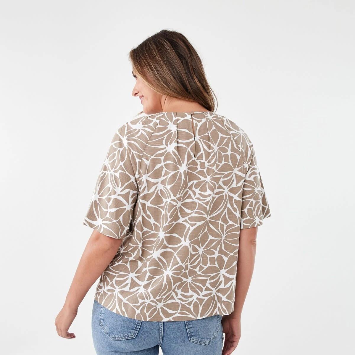 3 Short Sleeve Tuck Top BROKEN FLORAL DUNE BEIGE, 3 of 6
