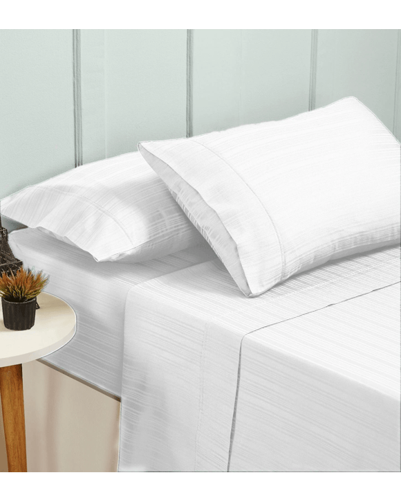 Ddecor Home Bed Sheets Set 1000TC Cotton Blend Flat Fitted - King Bed - White