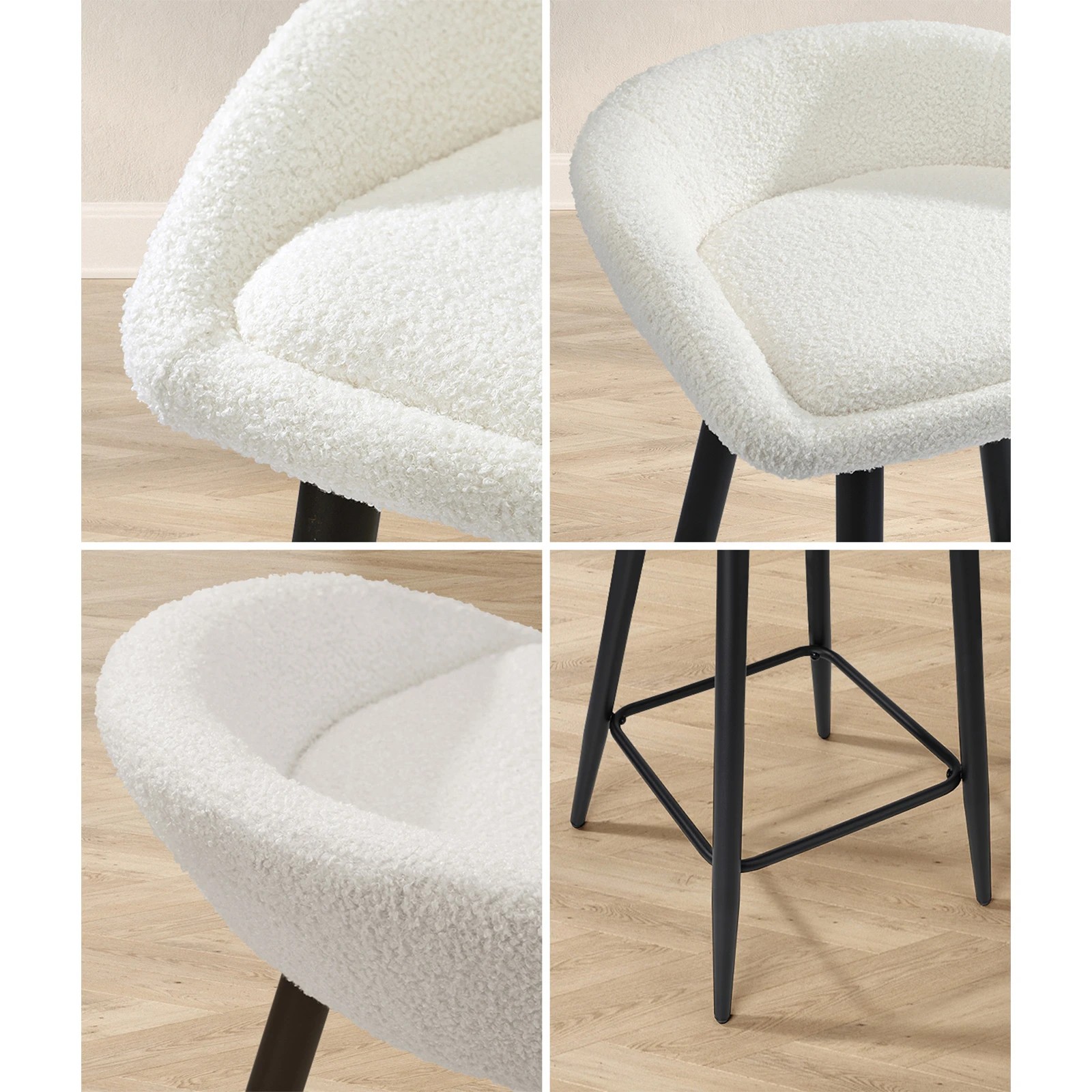 4 Oikiture Bar Stools Set Of 4 Kitchen Dining Chairs Counter Stool Boucle
 - White, 4 of 10