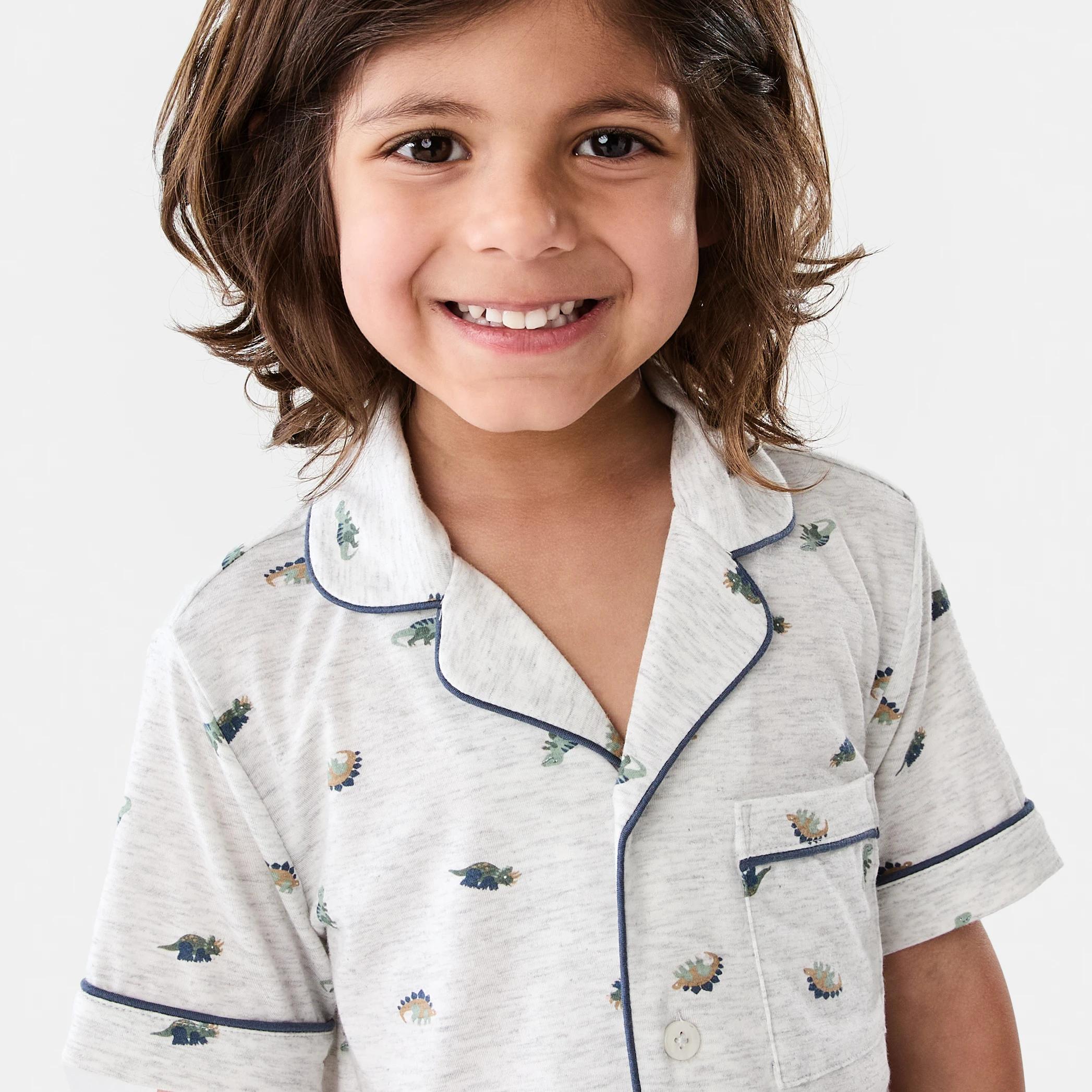 3 Short Sleeve Button Down Pyjama Set GREY DINOS, 3 of 10