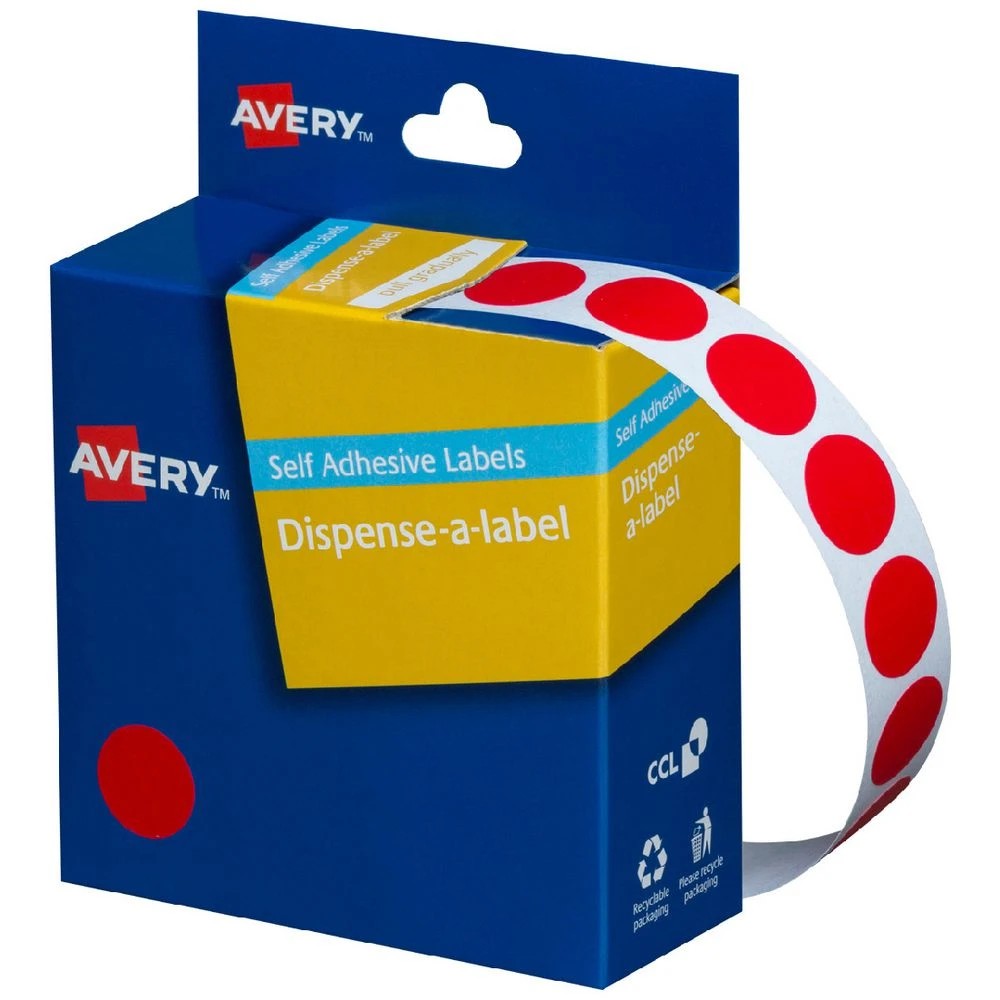 1 Avery Self-adhesive Dispenser Labels Red 14mm 1050 Pack, 1 of 2