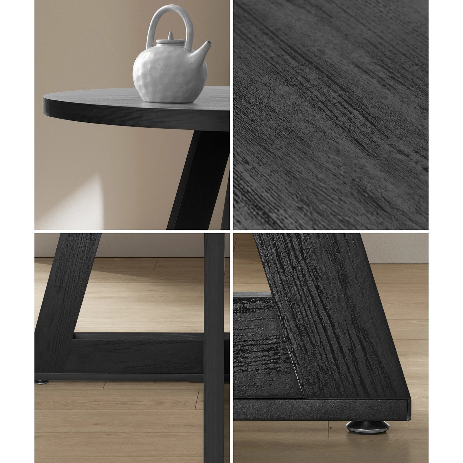 Oikiture 120cm Round Dining Table Wooden Kitchen Furniture Black - Kmart
