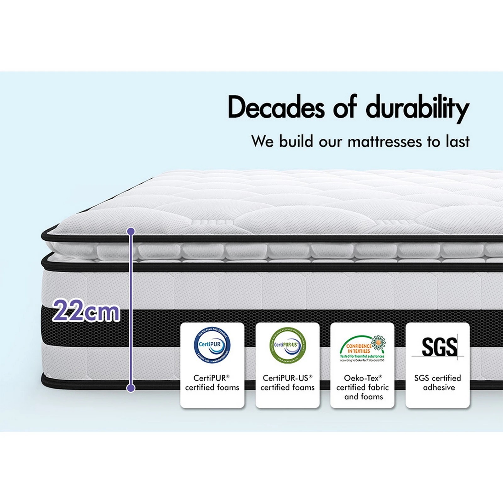 2 Starry Eucalypt Mattress Pillow Top Foam Bed Bonnell Spring 22cm - Double Bed, 2 of 10