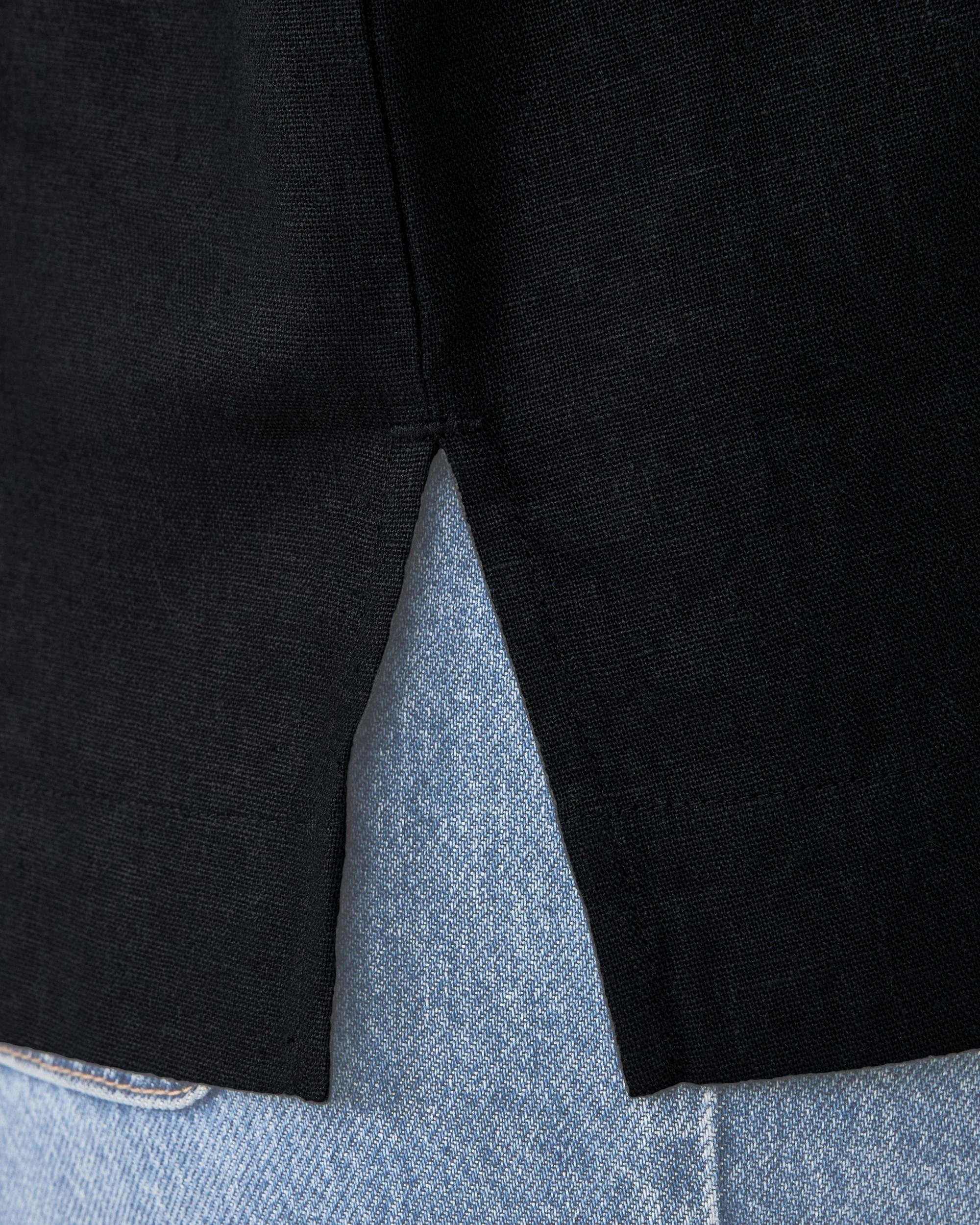 7 Short Sleeve Linen Blend Gold Button Top Black, 7 of 7