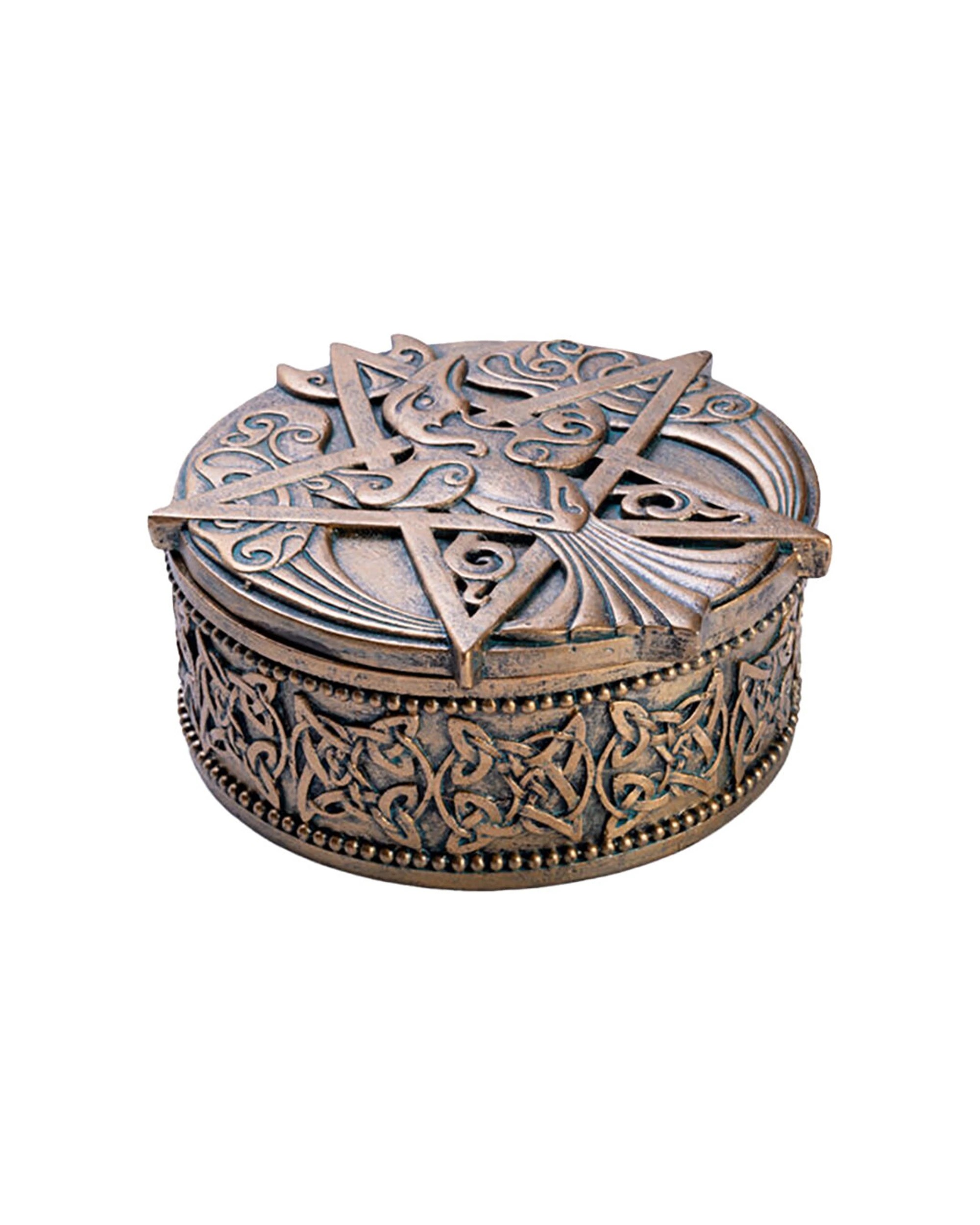 1 Mystical Worlds Trinket Box Pentacle Jewellery Storage Decor Antique - Gold, 1 of 4