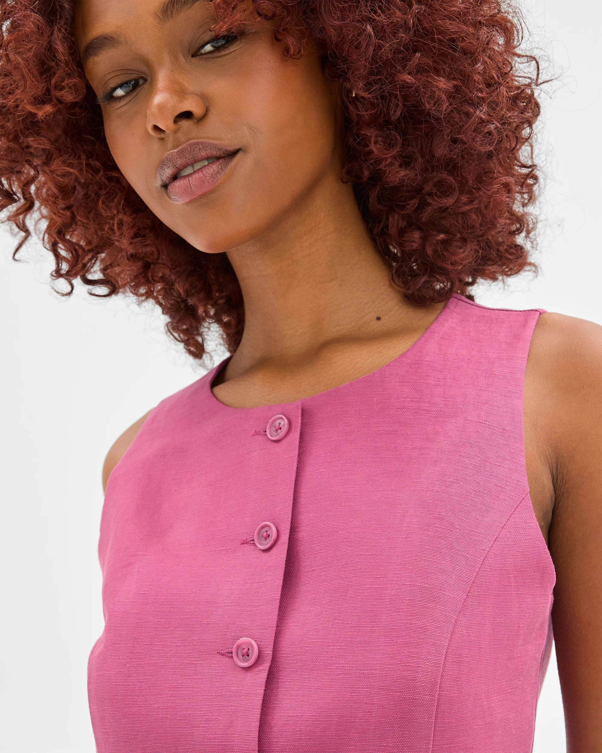 4 Target Petites Linen Blend Button Front Vest BERRY, 4 of 6