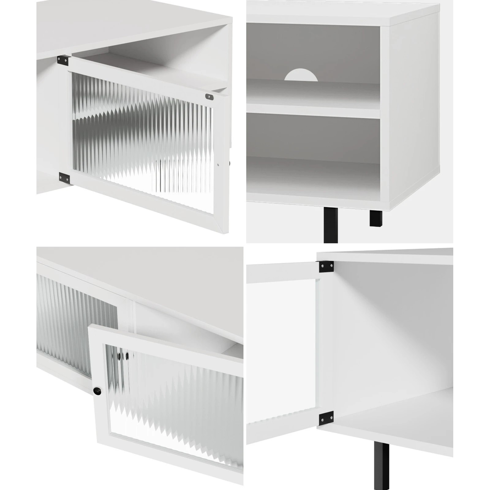 4 Oikiture Entertainment Unit Tv Cabinet Tempered-glass Doors
 - White, 4 of 9
