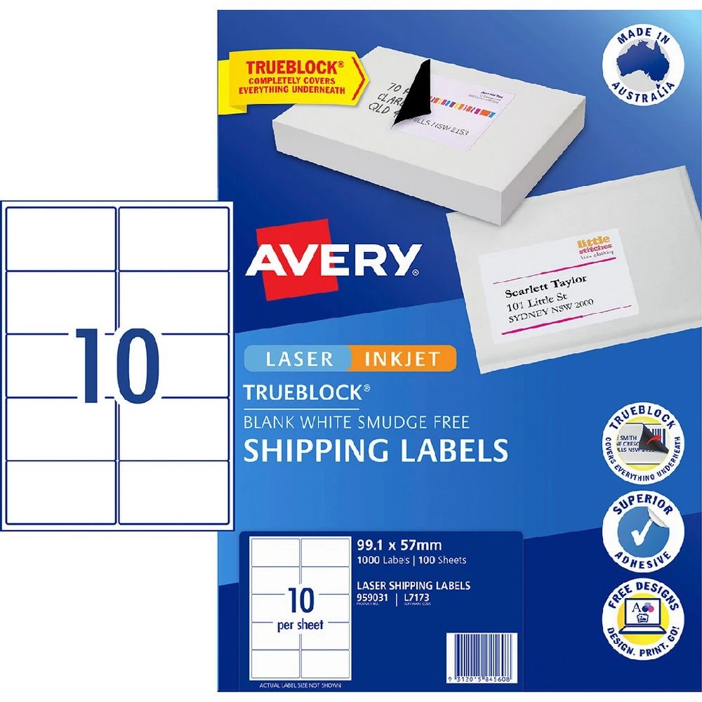 1 Avery 10UP Inkjet Laser Shipping Labels 100 Sheets, 1 of 8