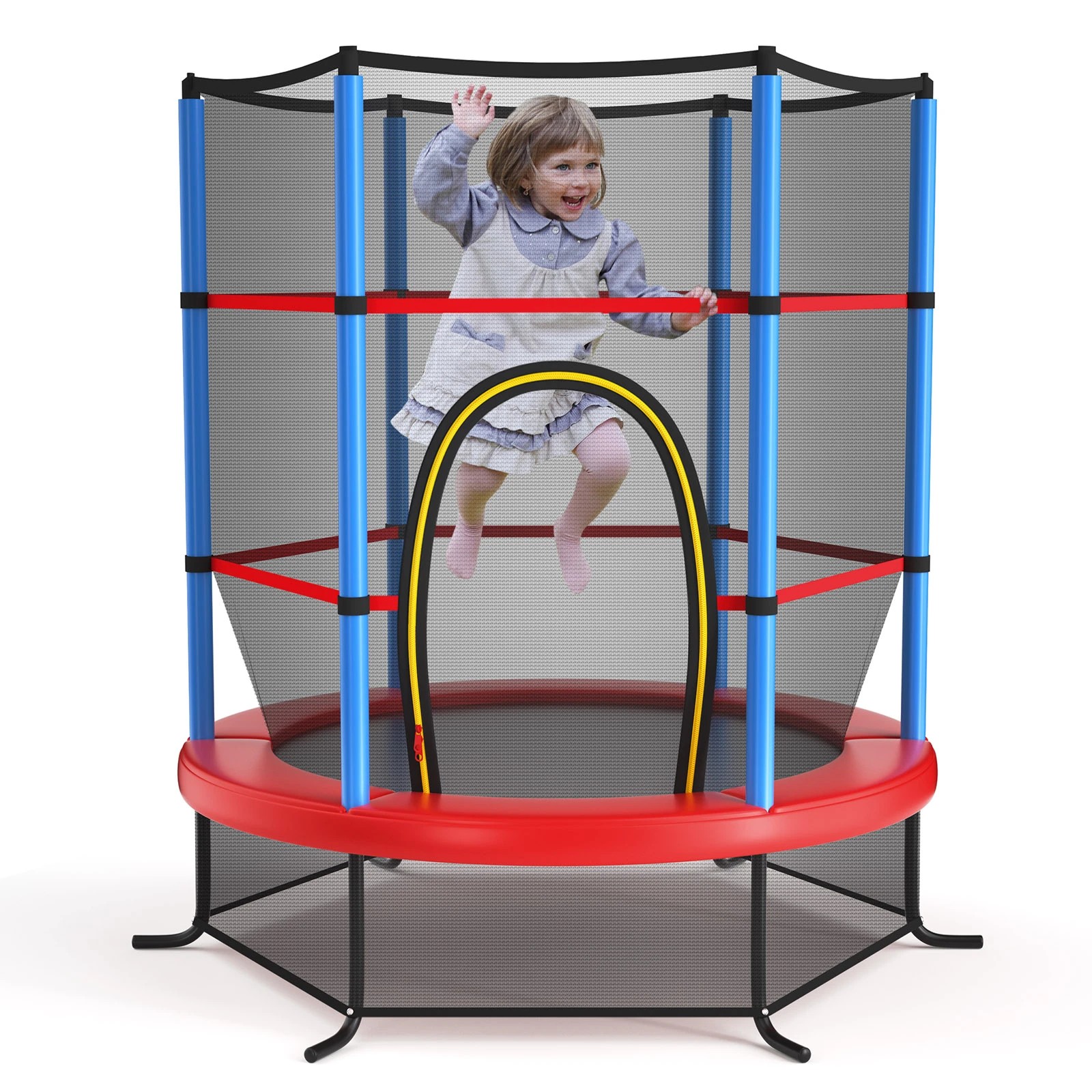 4 Costway Kids Trampoline Bouncer Jumping Trampolines w/Enclosure Net - Blue, 4 of 5