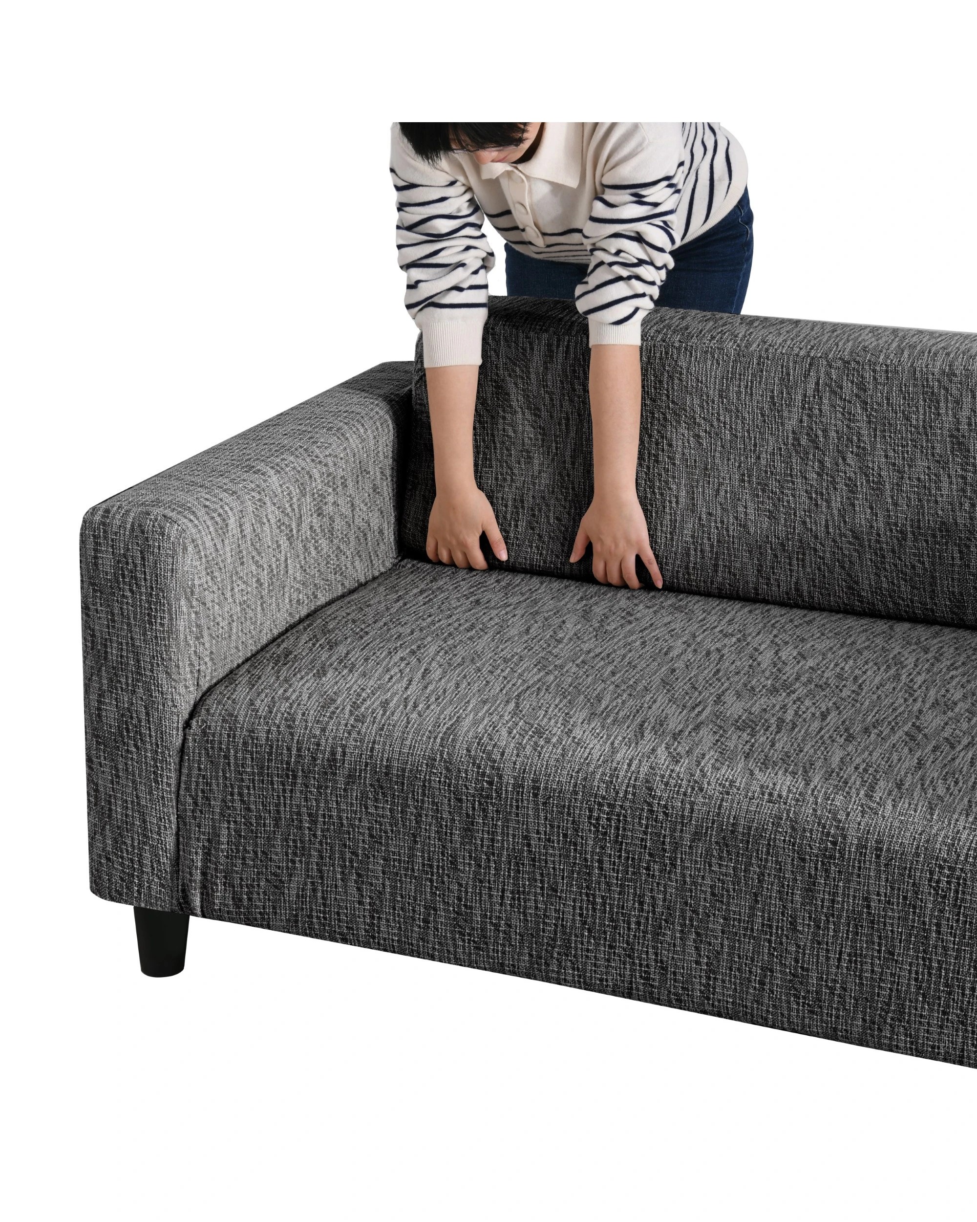 4 Sherwood Faux Linen Stretch Fit Couch Covers 3 Seater - Black, 4 of 4