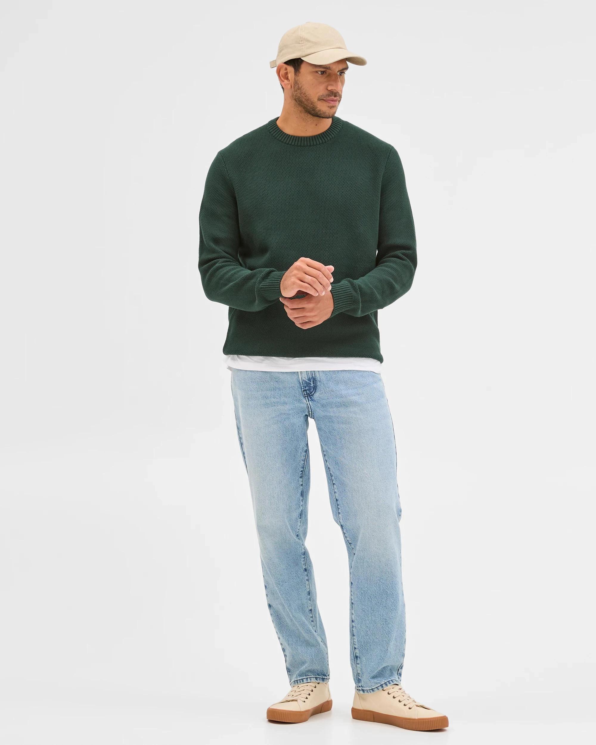 4 Target Man Australian Cotton Midweight Honeycomb Knit Sweater DARK GREEN, 4 of 6