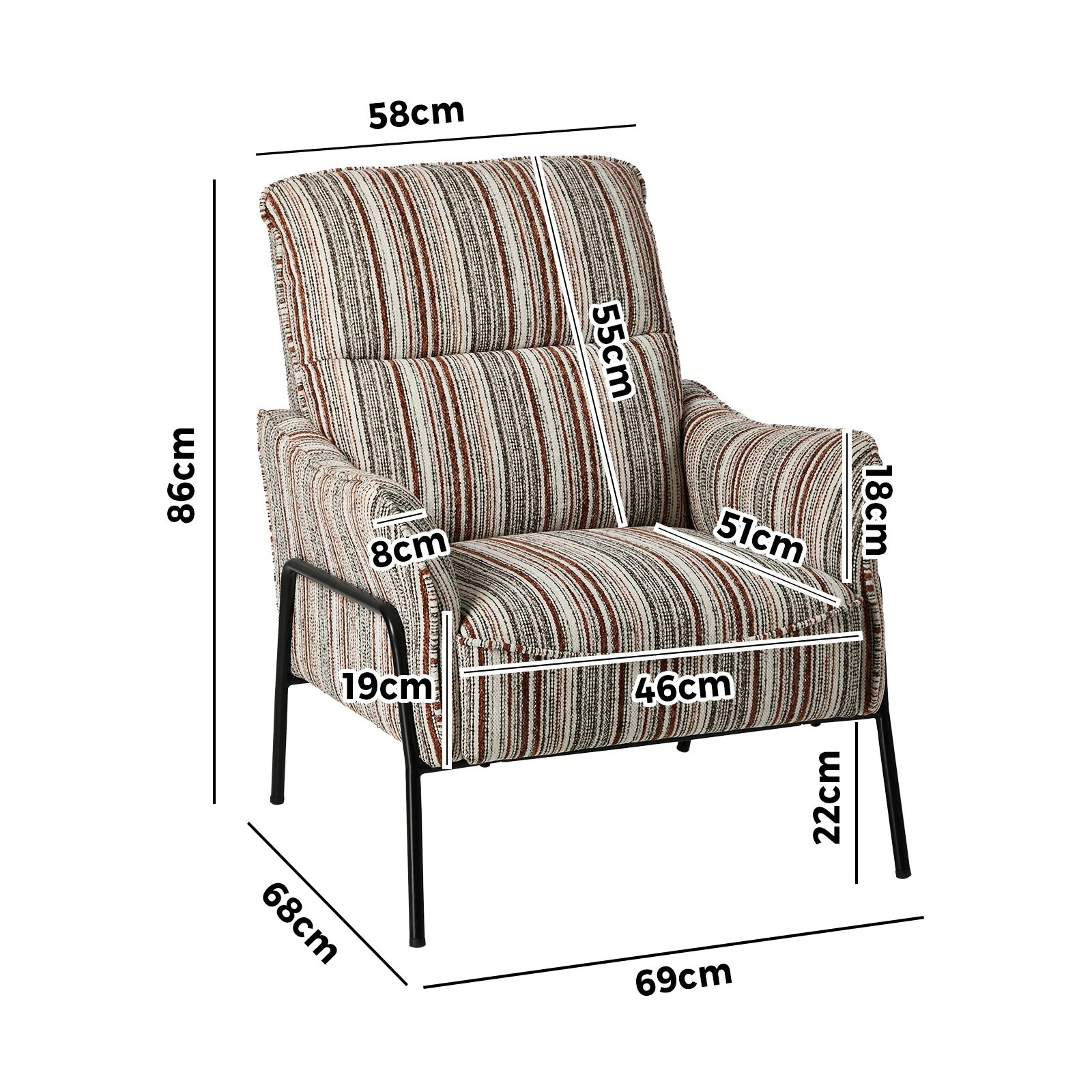 2 Oikiture Armchair Chenille Fabric Lounge Chair Accent Chair - Brown, 2 of 10