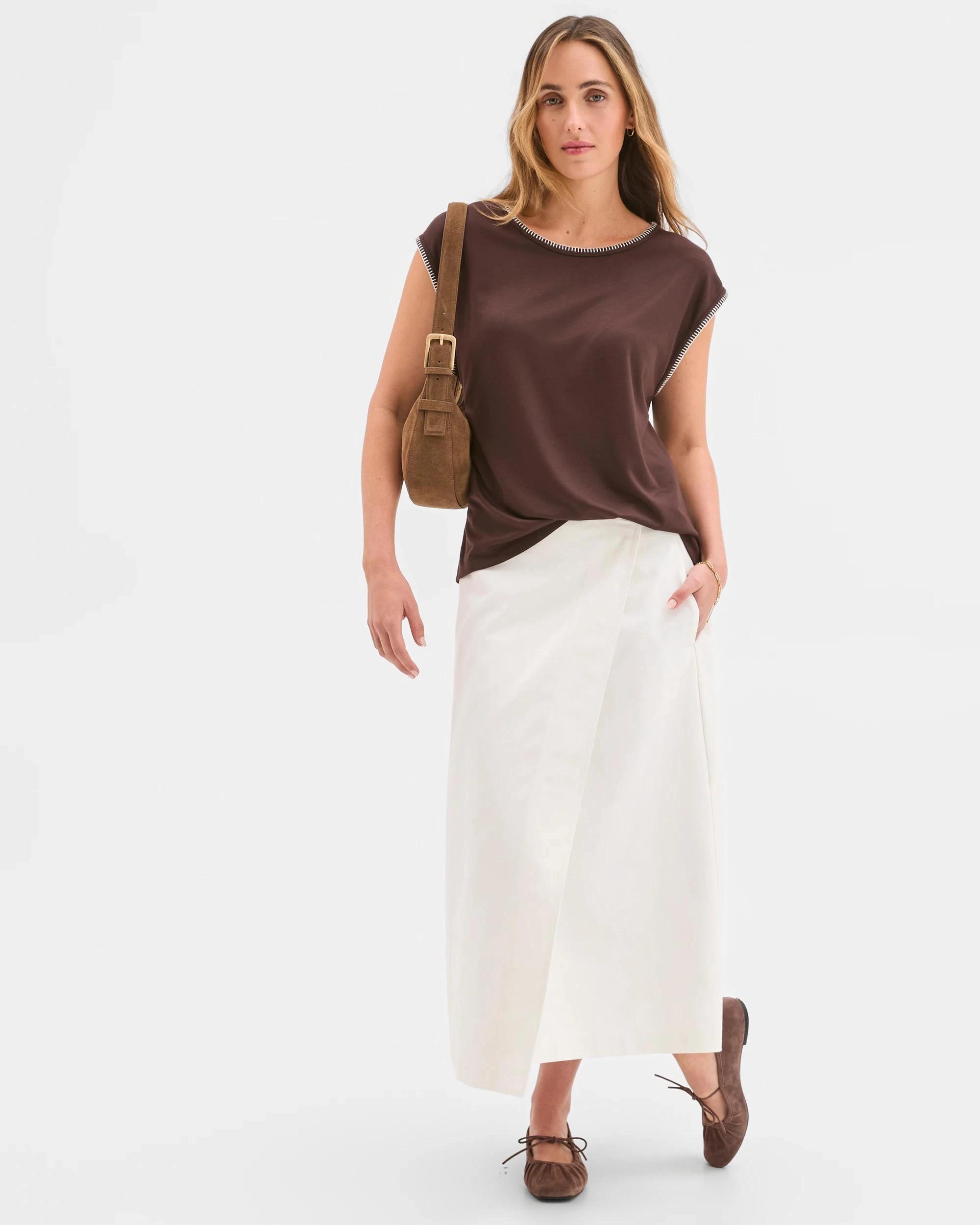 2 Target Woman Short Sleeve Blanket Stitch T-Shirt ESPRESSO/CLOUD DANCER, 2 of 6