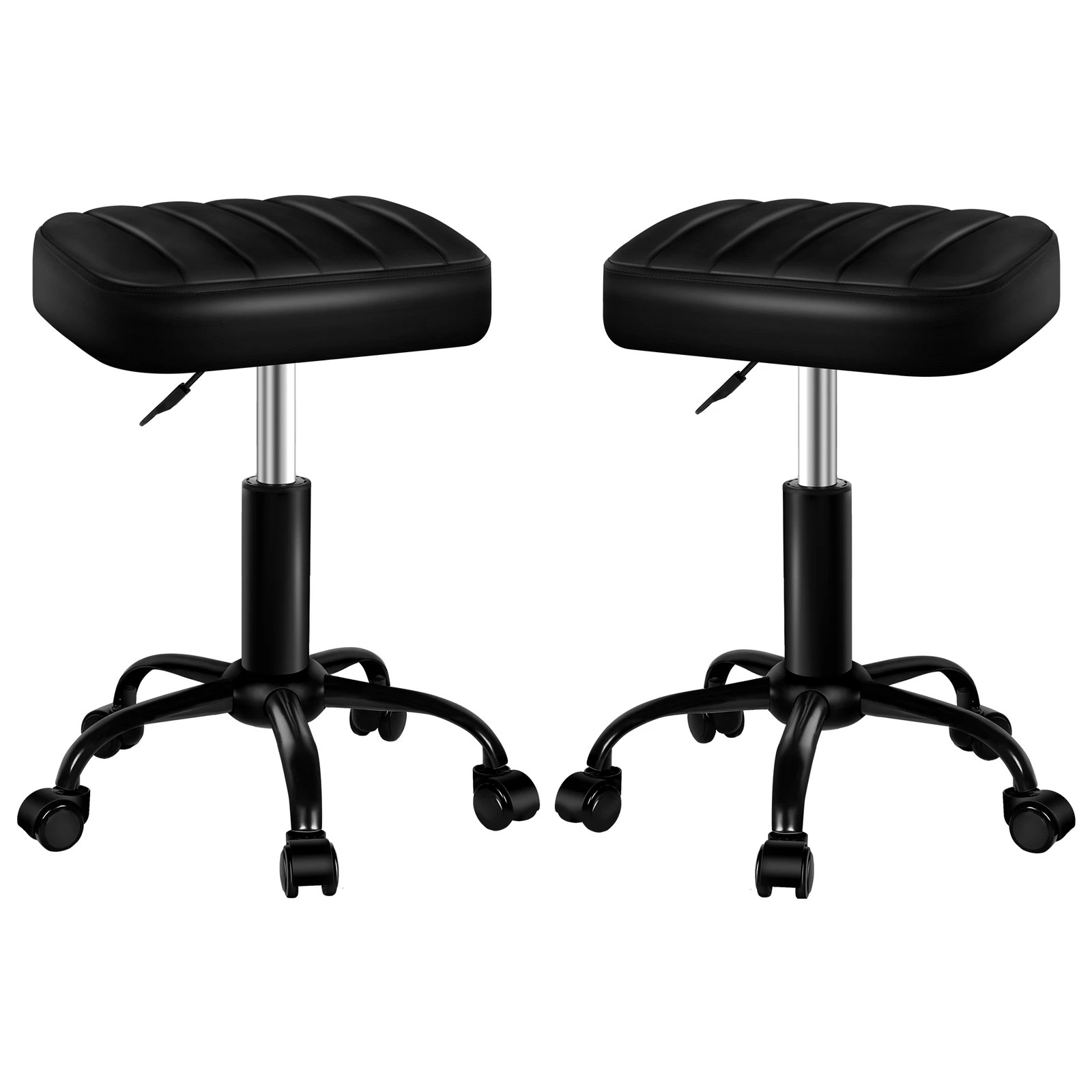 1 Alfordson 2x Salon Stool Square Swivel Barber Hair Chair - All Black, 1 of 10