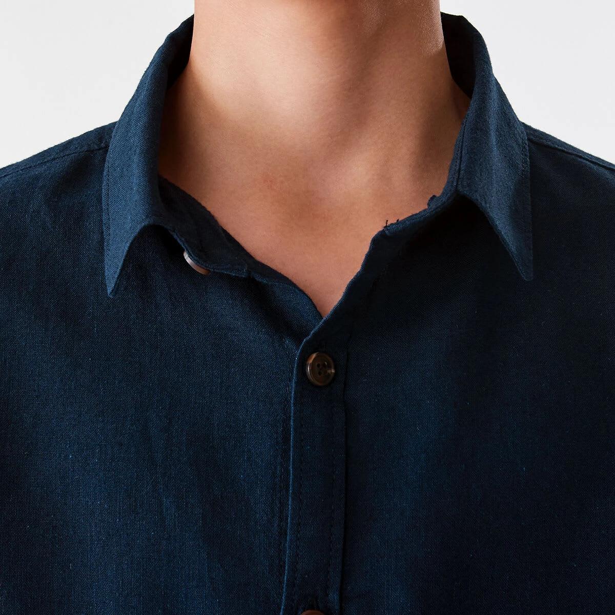 4 Short Sleeve Linen Shirt Dress Navy, 4 of 9