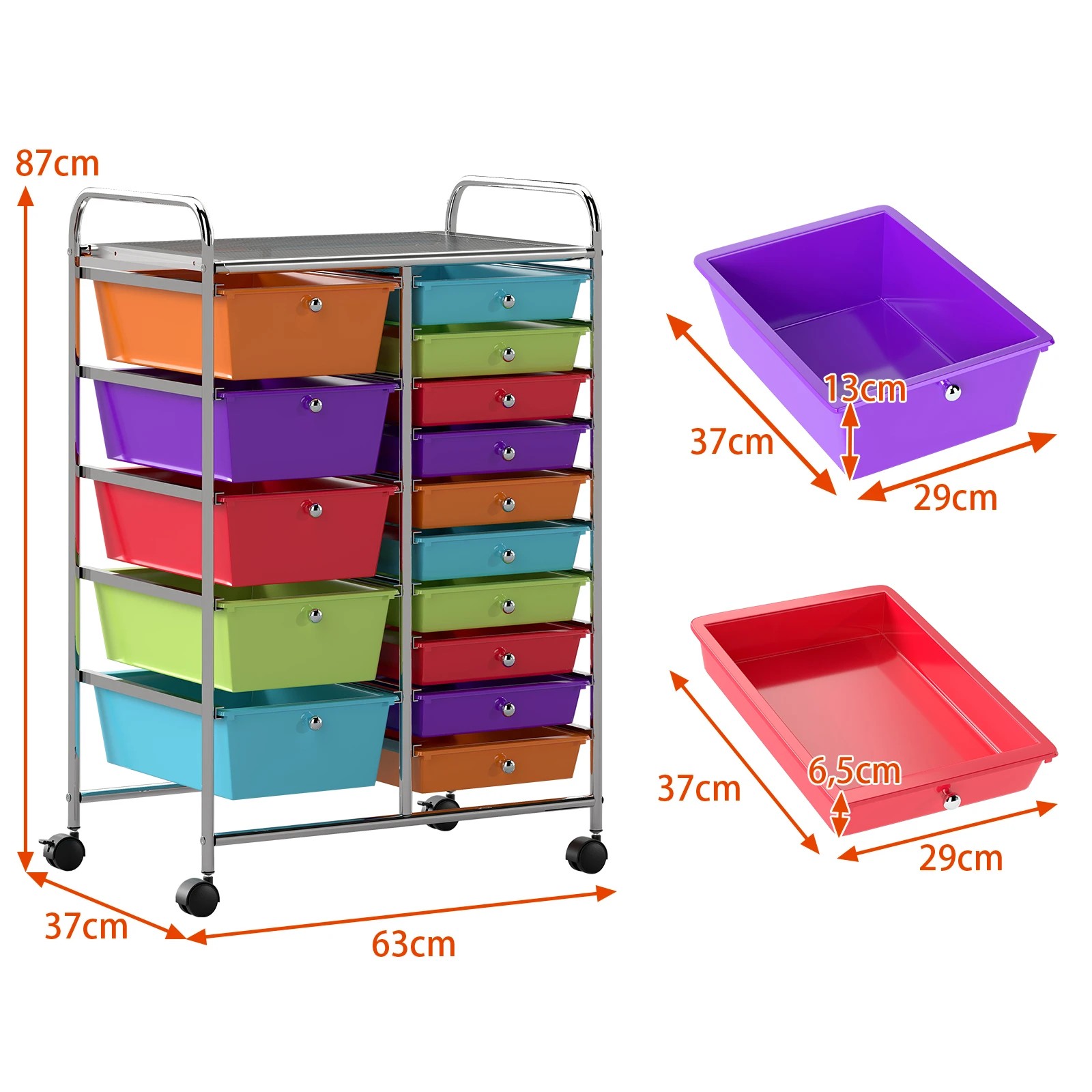 2 Costway 15 Drawers Rolling Storage Cart Mobile Utility Trolley, 2 of 5