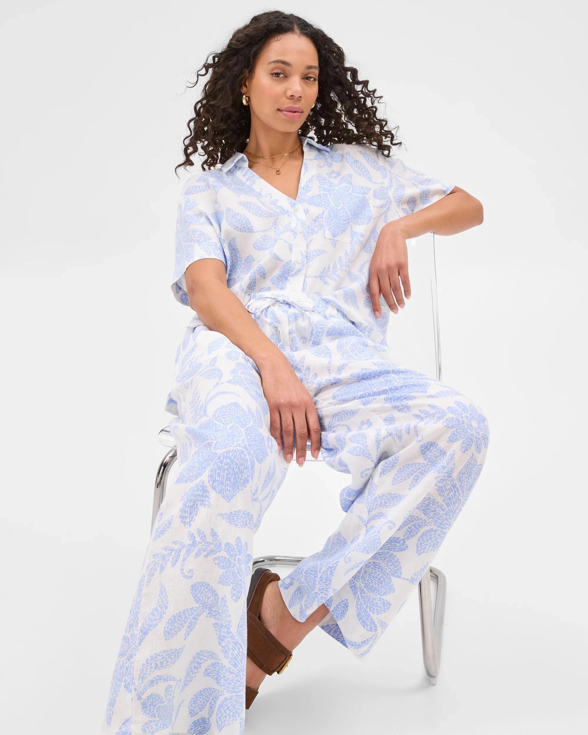 6 Target European Linen Wide Leg Pants BLUE/WHITE PRINT, 6 of 6