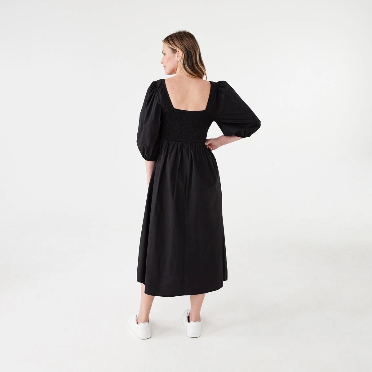 3 Short Sleeve Shirred Bodice Midi Dress BLACK, 3 of 6