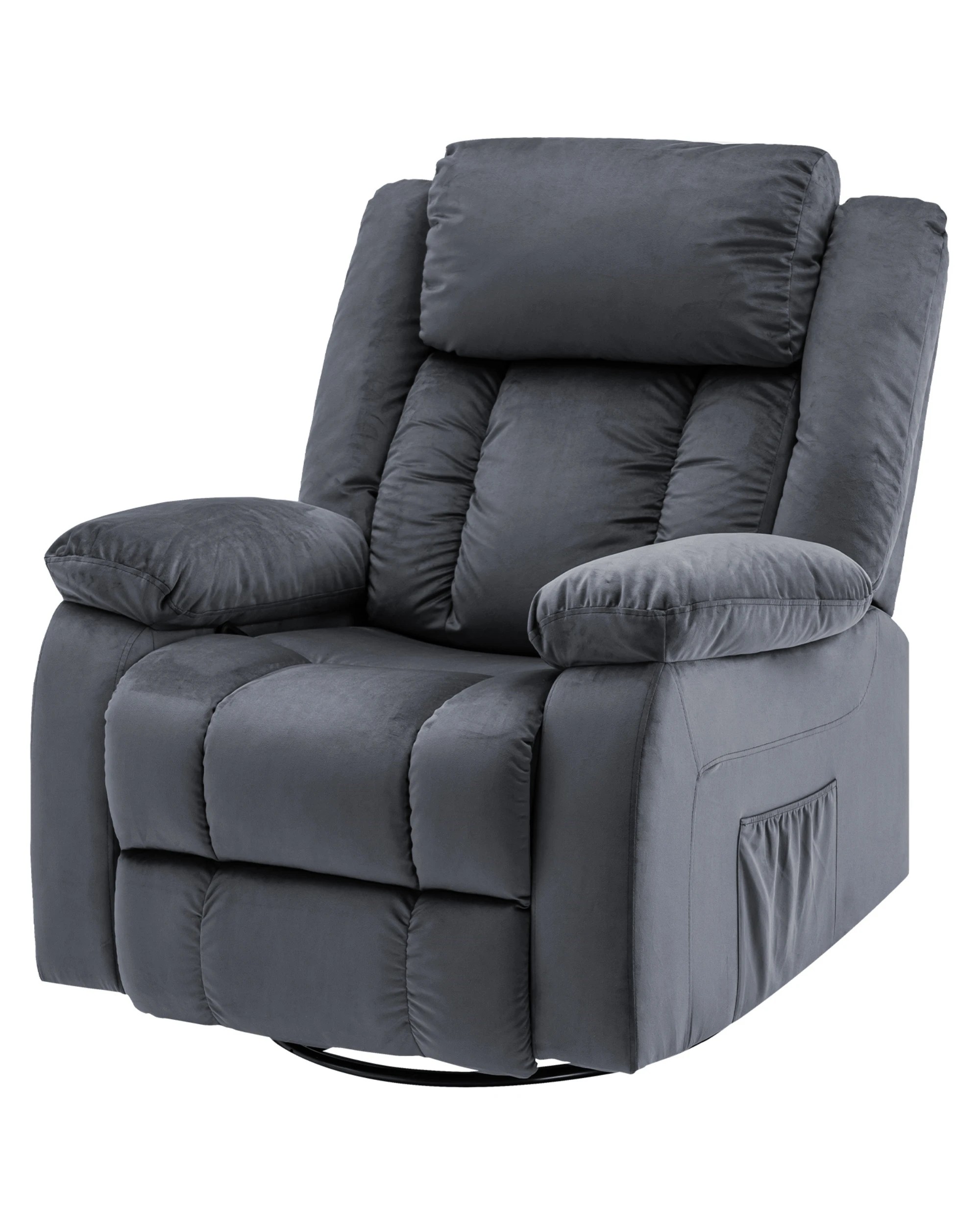 1 Advwin Recliner Chair Electric Heat Massage Chair Lounge Armchair Rotatable Velvet Grey, 1 of 8