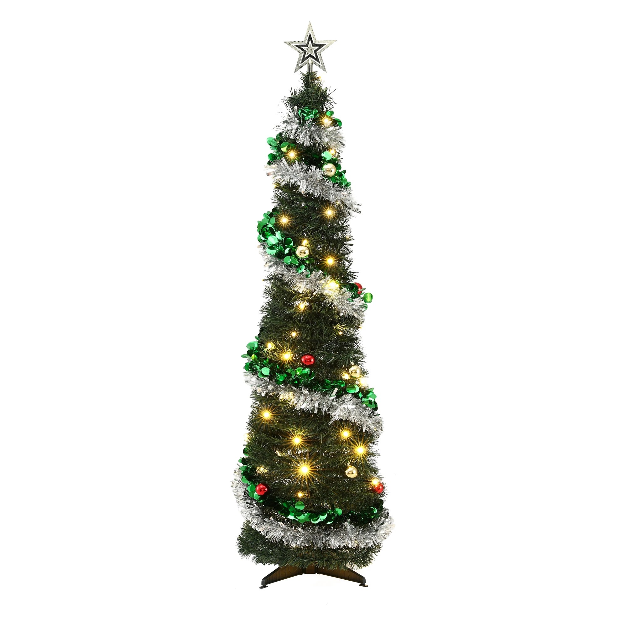1 Jingle Jollys Pop Up Christmas Tree Pre Decorated Warm LED 155cm - Multi, 1 of 10