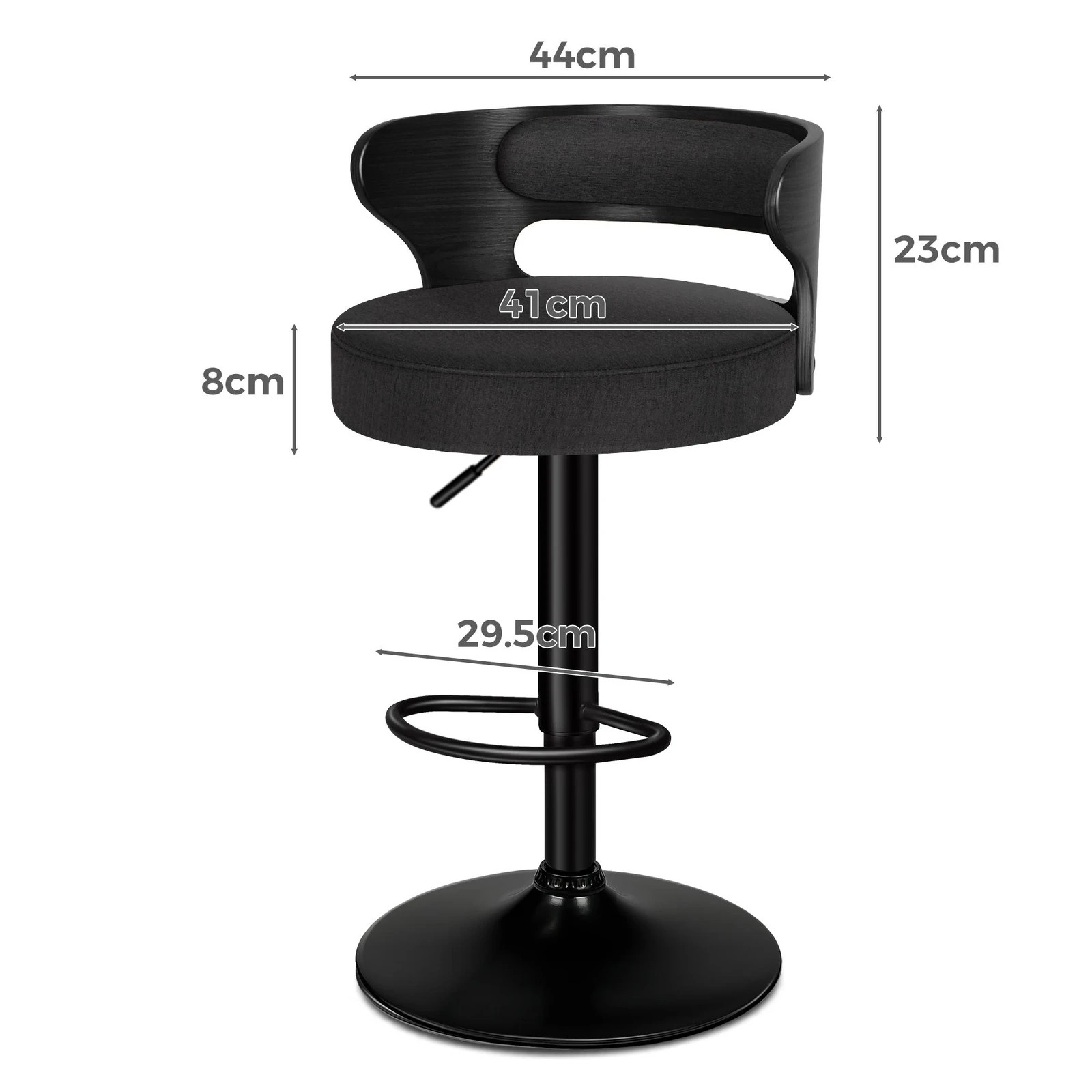 4 Alfordson 4x Bar Stool Kitchen Swivel Chair Wooden Linen Fabric Ramiro - Black, 4 of 10