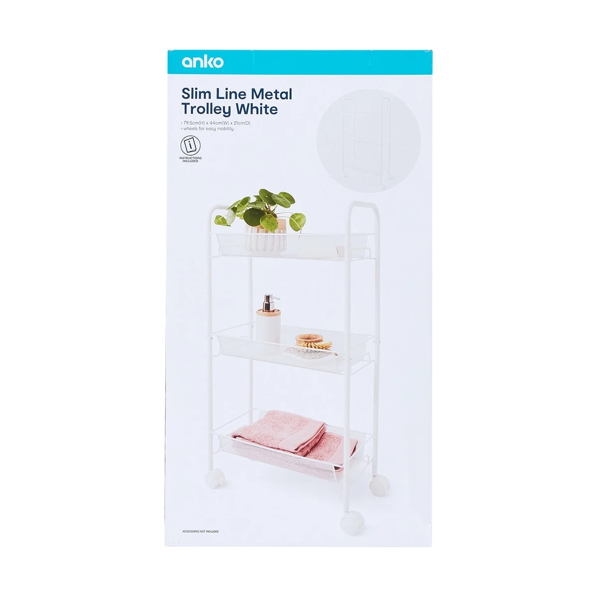 8 Slim Line Metal Trolley - White, 8 of 8