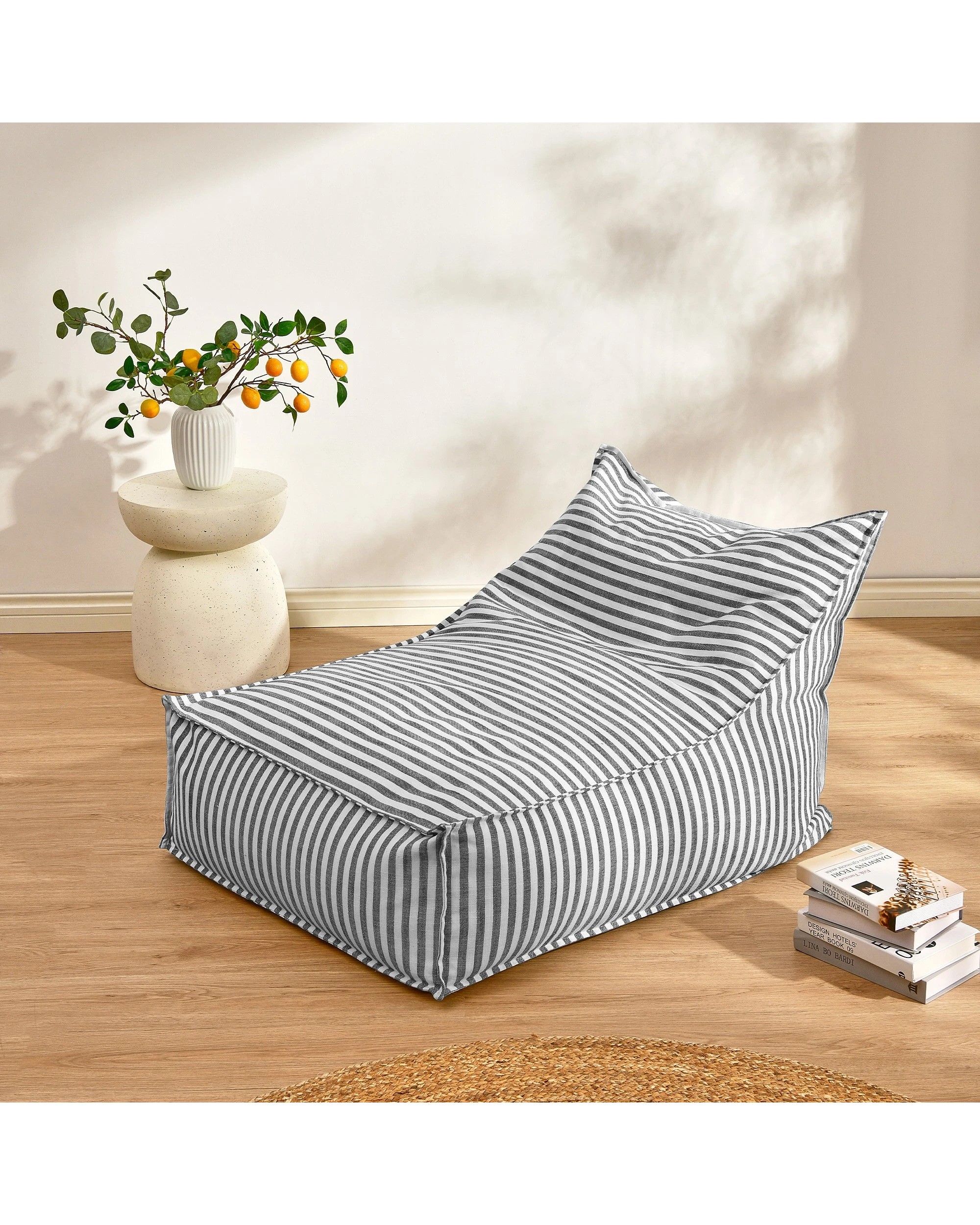 1 Cadence & Co. Oscar Faux Linen One Seater Bean Bag Lounge Cover - Charcoal, 1 of 6