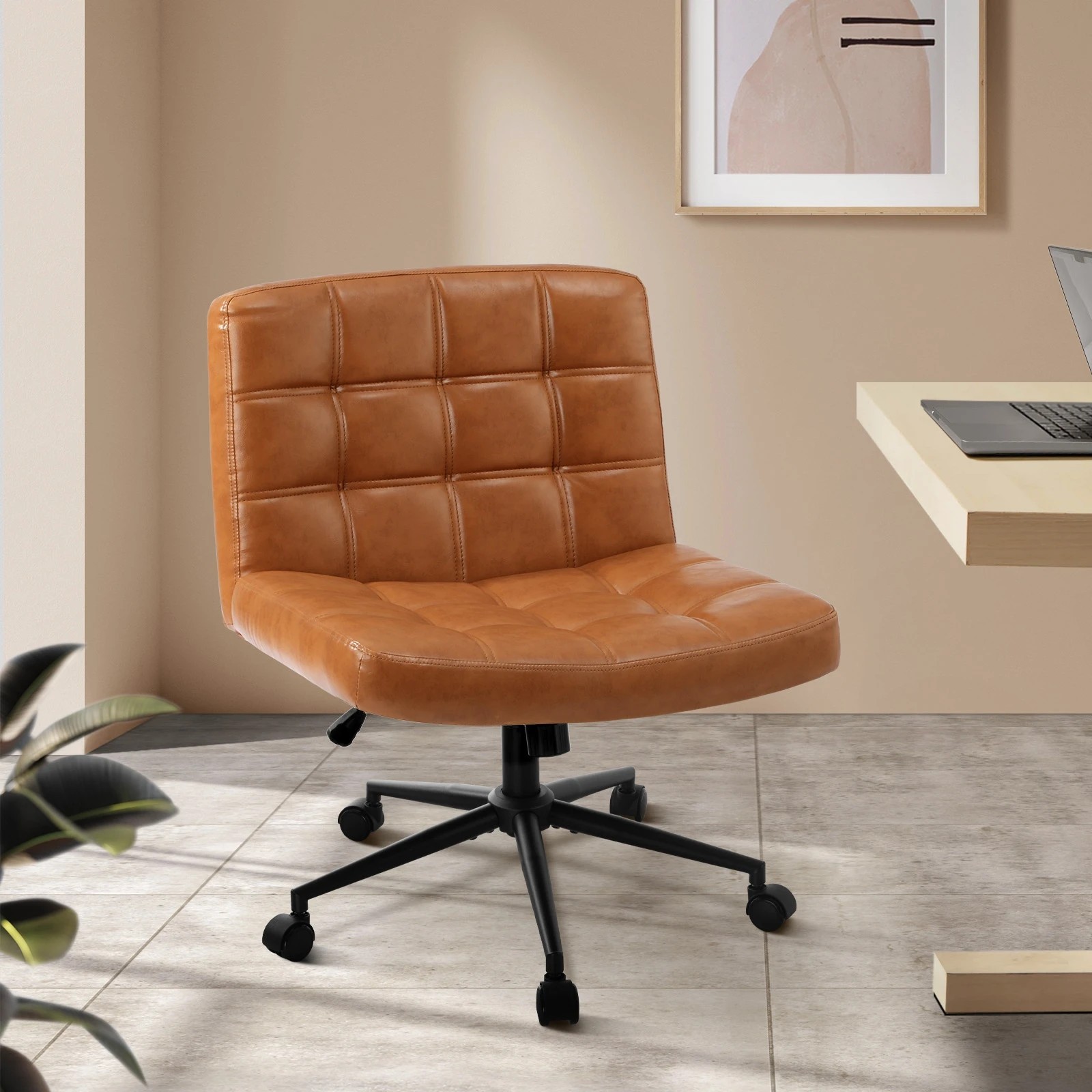 2 Oikiture Armless Office Desk Chair Faux Leather
 - Brown, 2 of 10