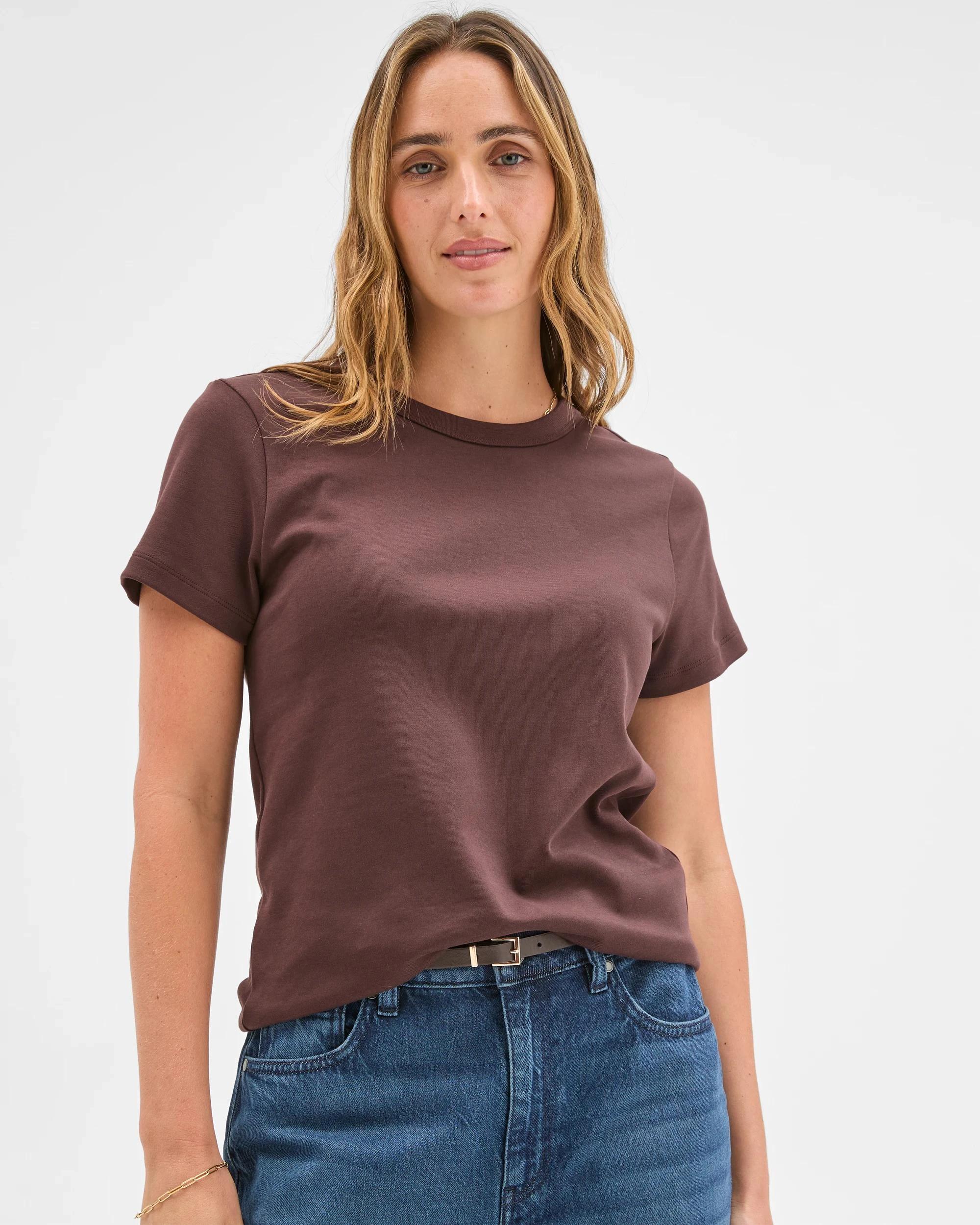 2 Target Woman Australian Cotton Interlock Neat T-Shirt WINE TRUFFLE, 2 of 6