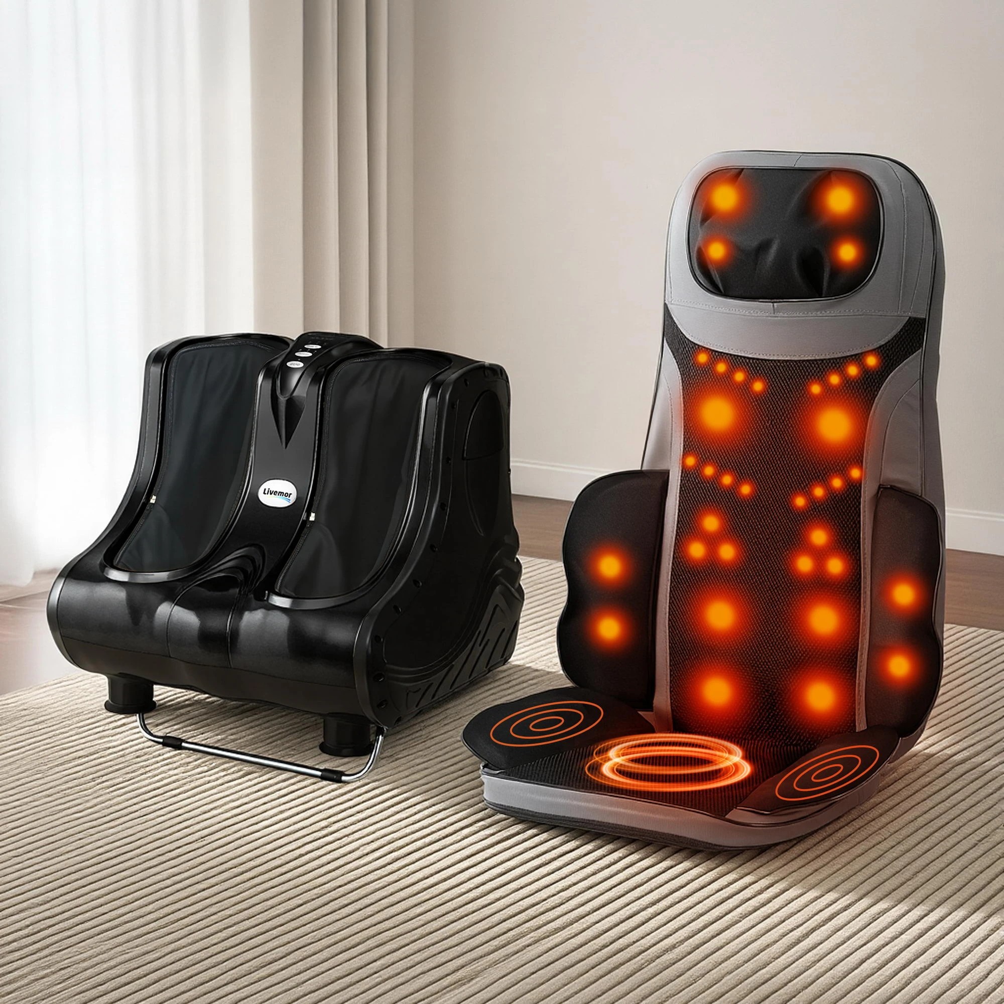 4 Livemor Massage Cushion Heating Massage Seats With Calf Foot Massager - Black, 4 of 4