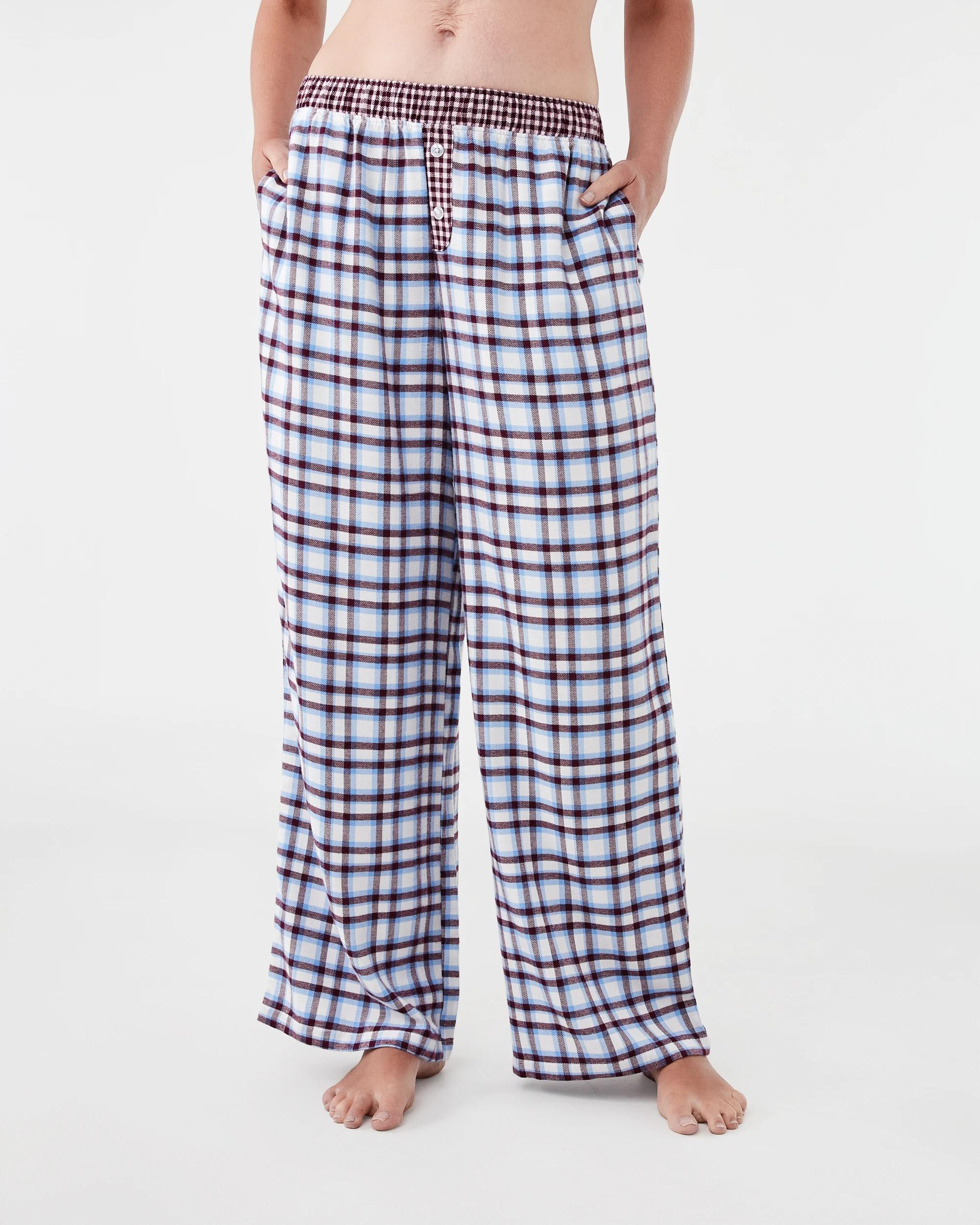 1 Boyfriend Contrast Waistband Flannel Pants Rb Blu Chk, 1 of 5