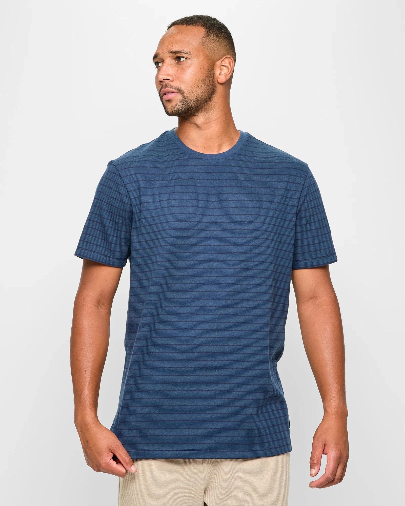 1 Maxx Australian Cotton Blend Textured Sleep T-Shirt NAVY STRIPE, 1 of 5