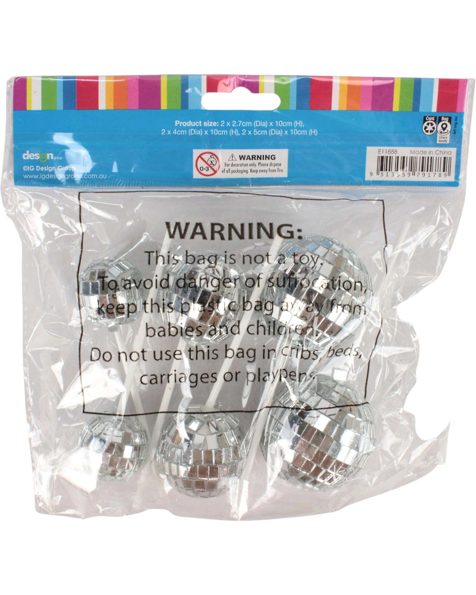 5 Artwrap Disco Mirror Ball Cake Toppers Pack of 6 - Silver, 5 of 5