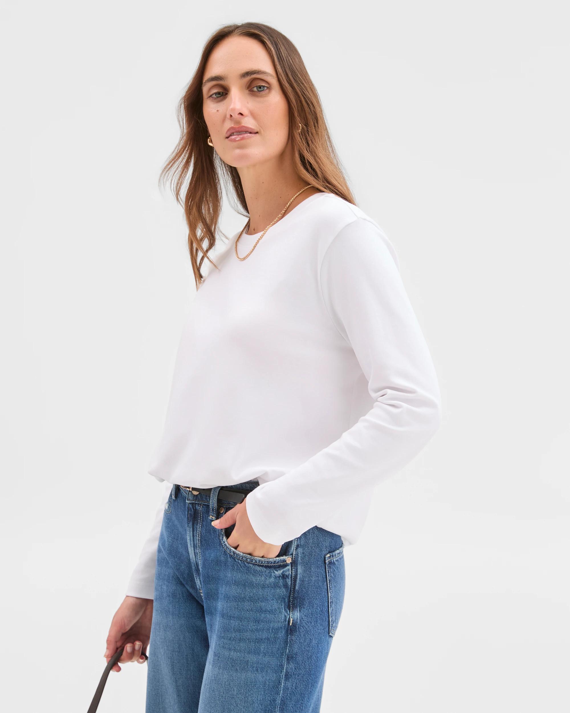 2 Target Woman Australian Cotton Classic Long Sleeve Crew Neck T-Shirt WHITE, 2 of 6