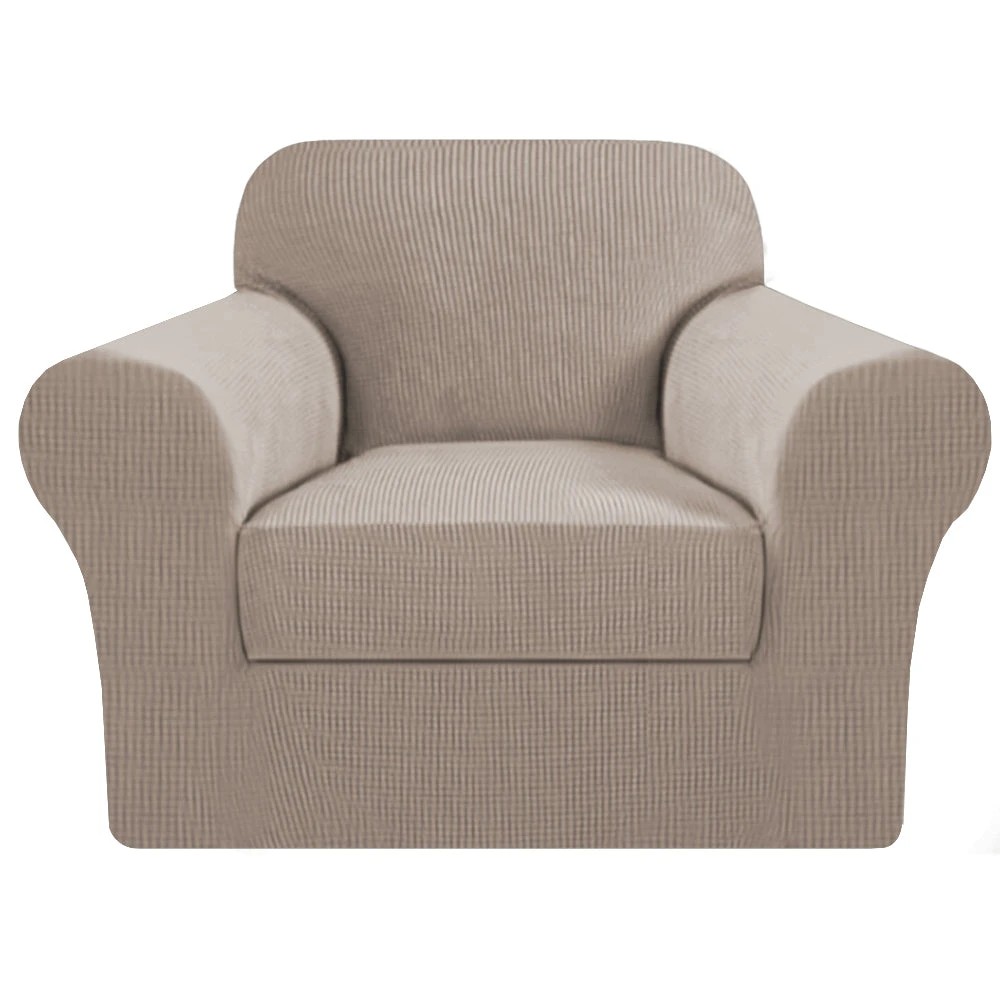 1 Smarcute 1 Seater 2-Piece Spandex Stretch Anti-Slip Sofa Cover - Brown, 1 of 5
